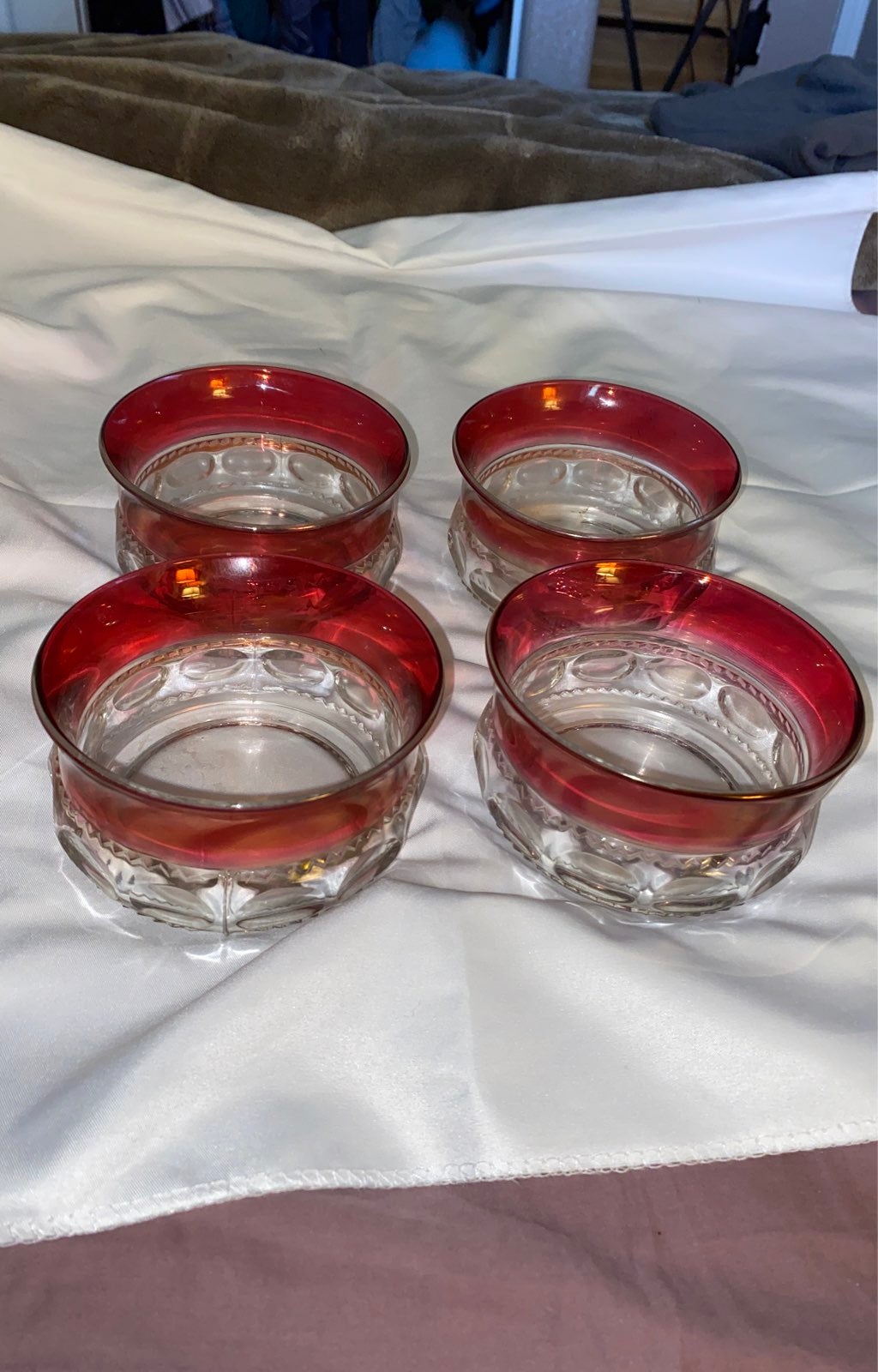 Vintage Tiffin Franciscan Kings Crown Thumbprint Ruby Dessert Fruit Bowl