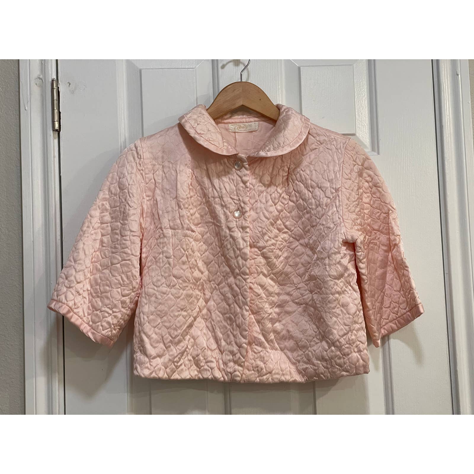 60S Barbizon Pink Satin Quilted Bed Jacket Sz M