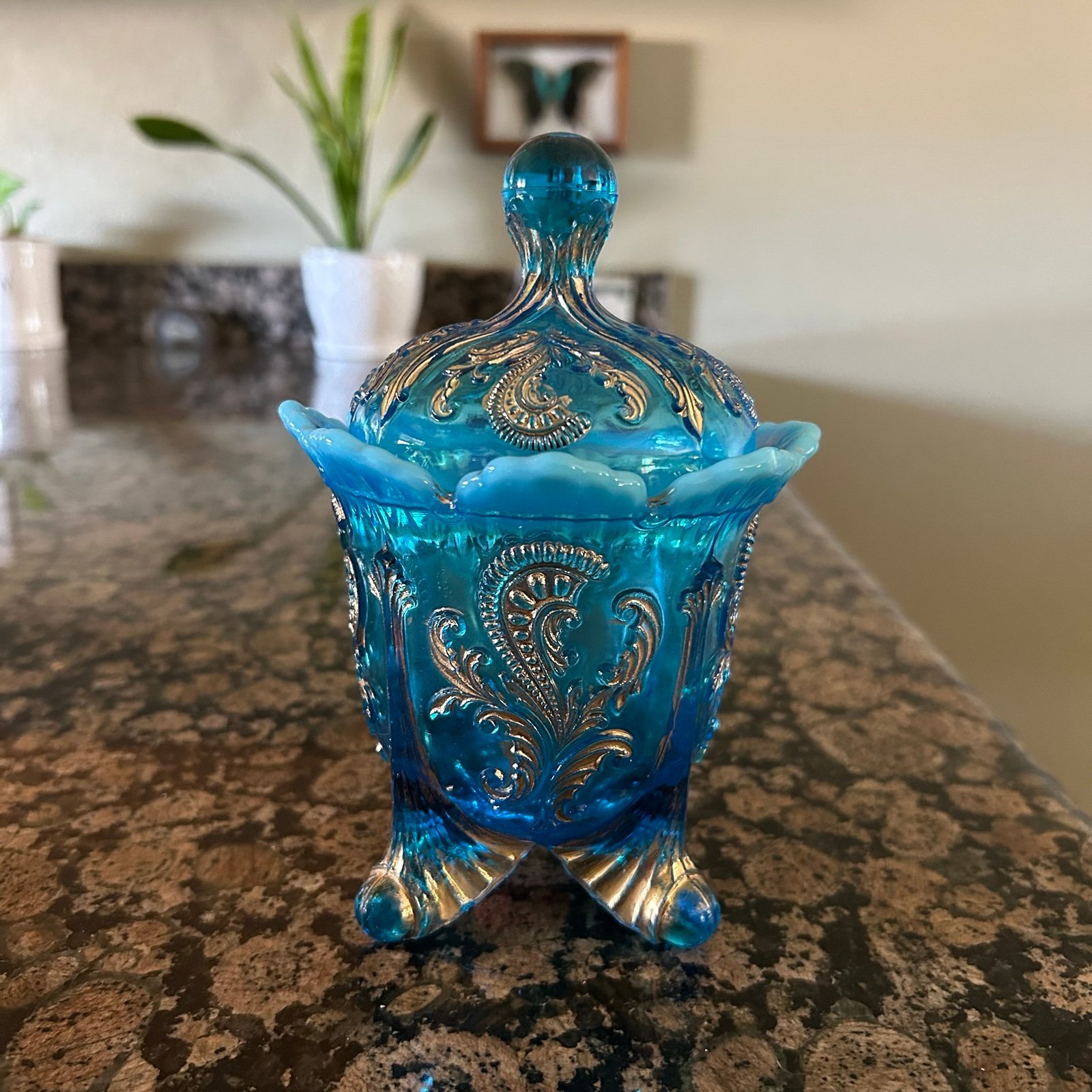 Golden Cameo EAPG Dugan Glass Canister with Lid