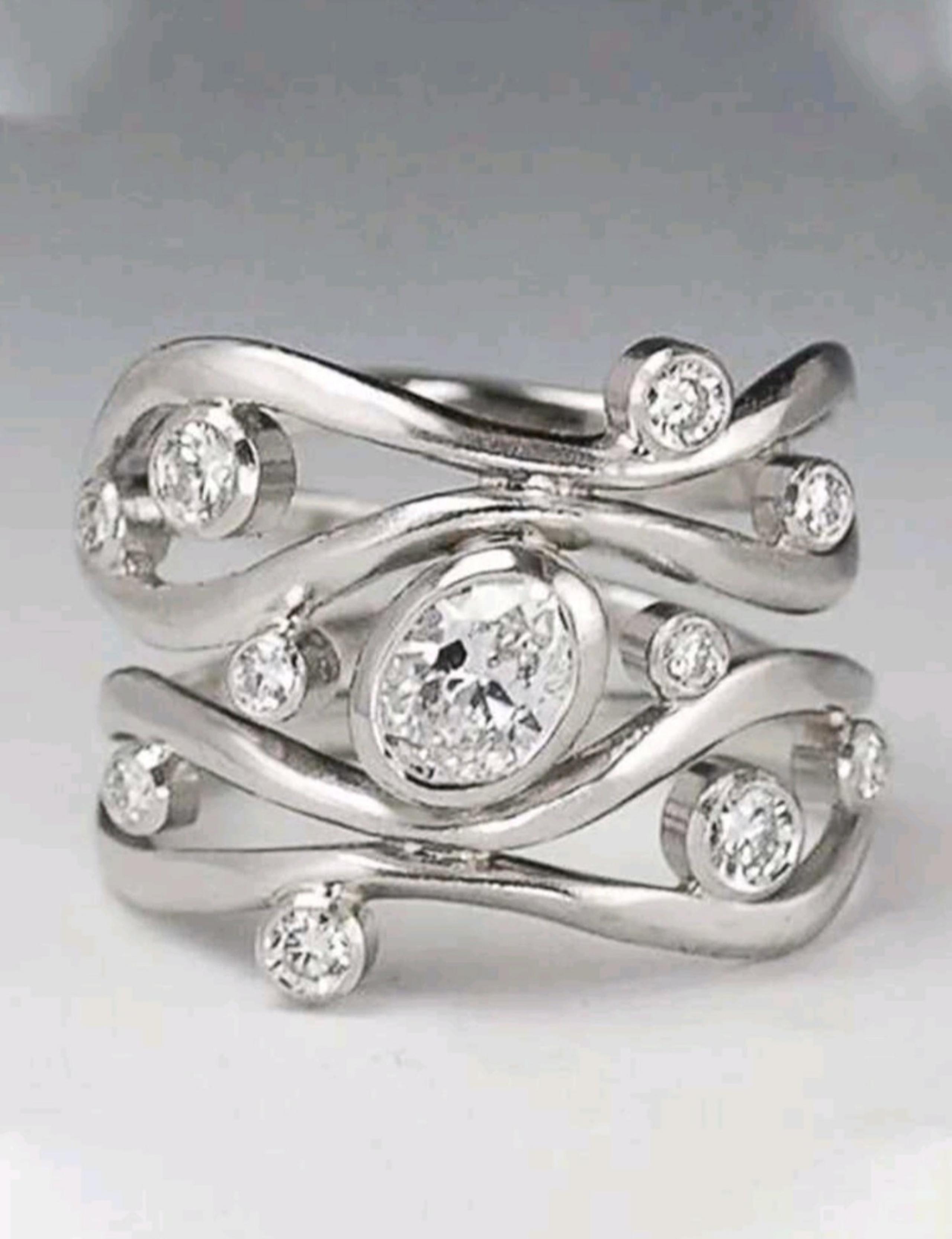 New Women’s 925 Silver Stackable Diamond Ring Size 6