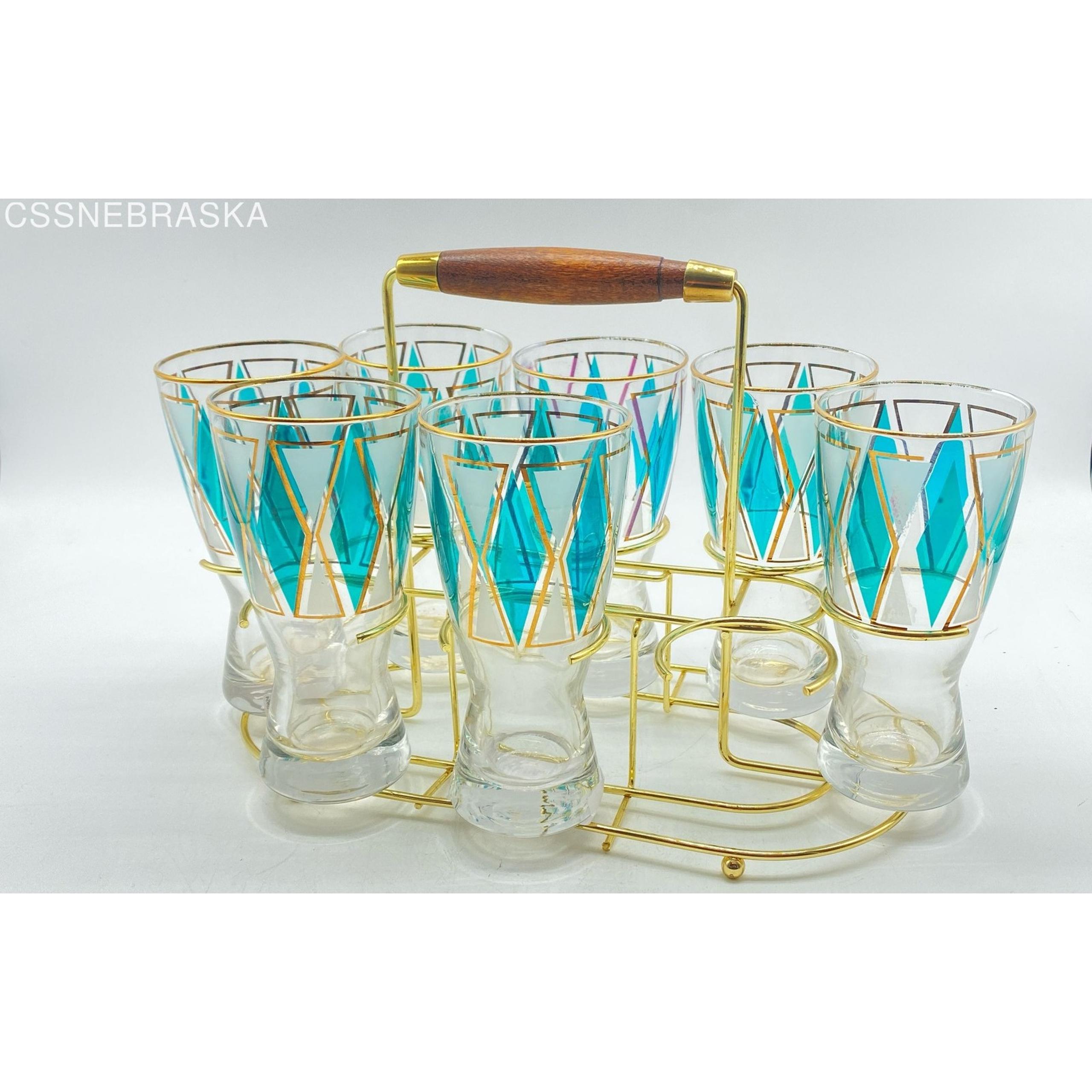 Libbey Glass Vintage Beer / Cocktail Glasses (Set of Seven) With Caddy MCM