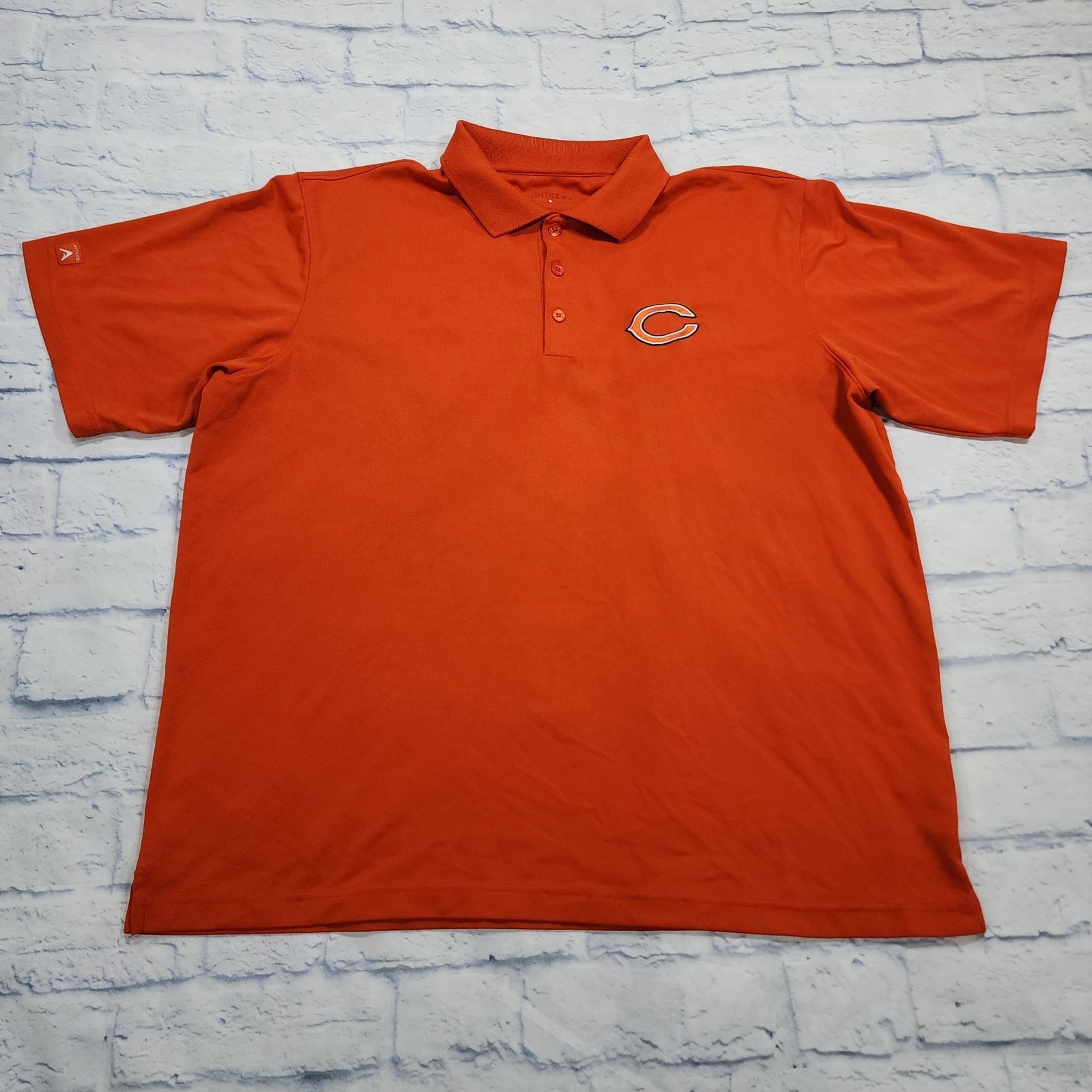 Chicago Bears Antigua MENS SZ XL Polo Shirt Orange Embroidered Logo Short Sleeve