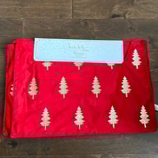 Cynthia Rowley Placemats 4 Plaid Embroidered Christmas Trees Red Gold New