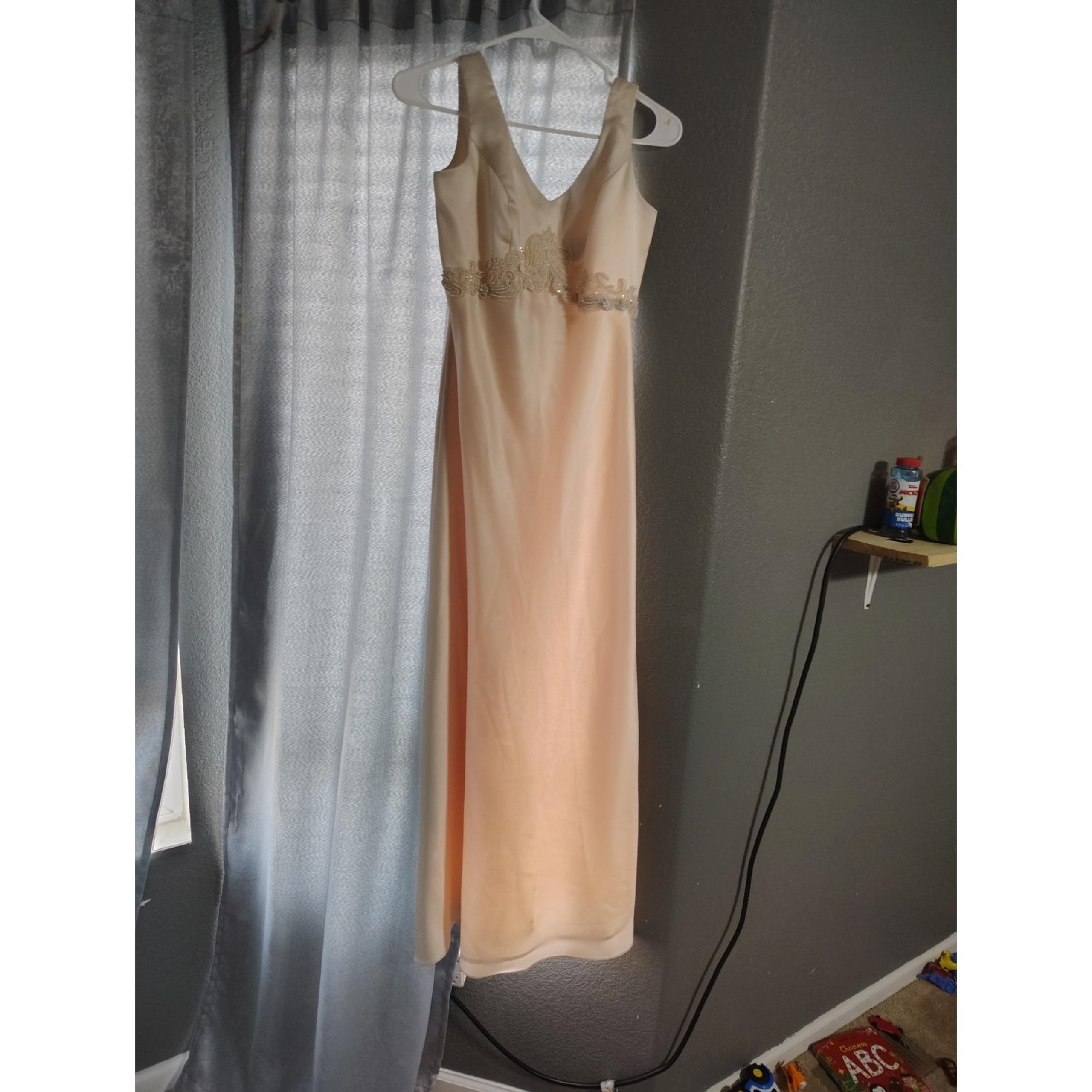 Vintage 90s Michaelangelo Cream Slip Dress Pearl Embroidery Women's Sz 4 Maxi