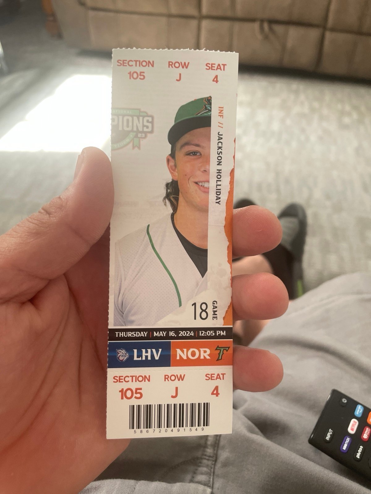 Official Jackson holiday triple A baseball face ticket I have 4 for sale.