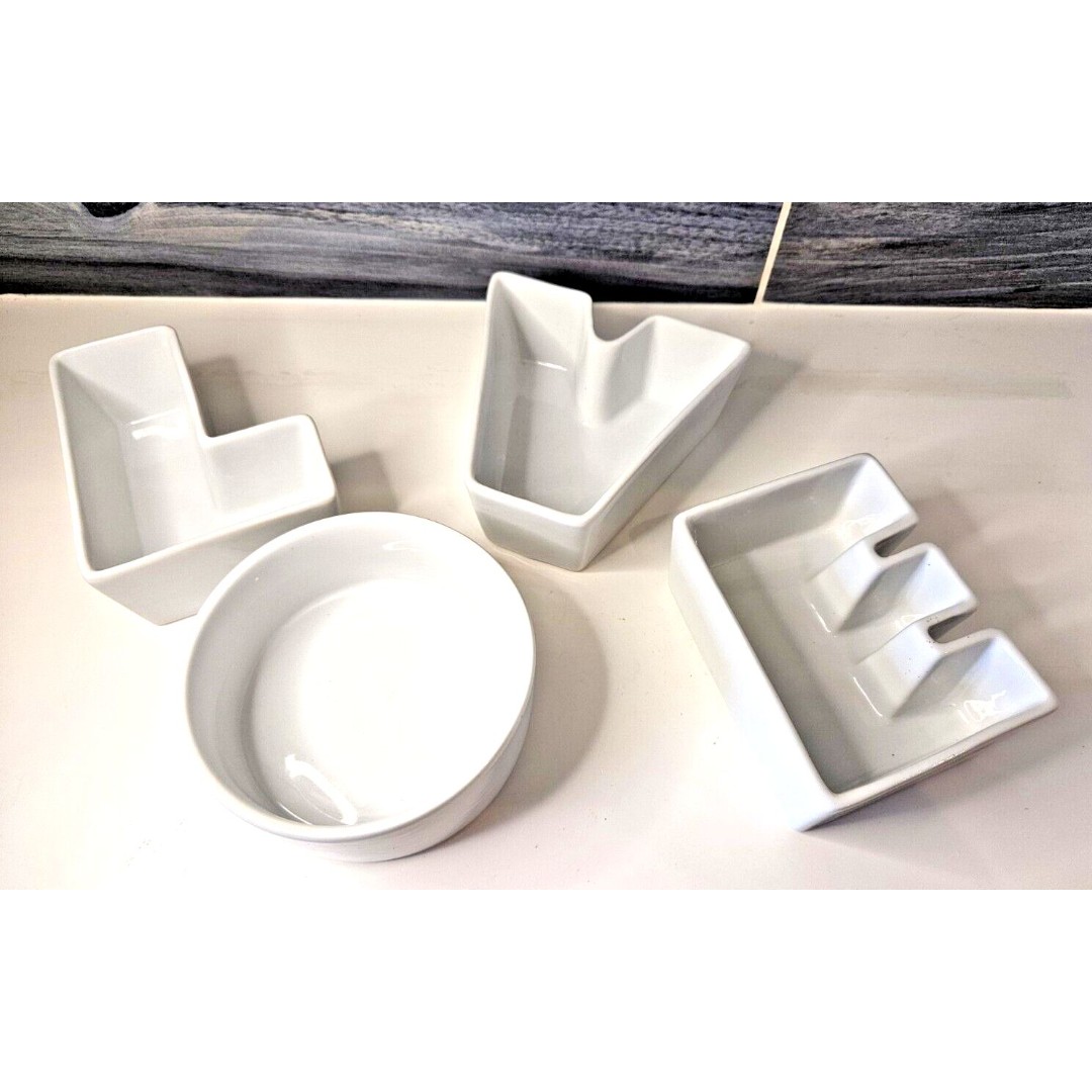 White Ceramic Serving Bowls Letters That Spell LOVE by The Cellar