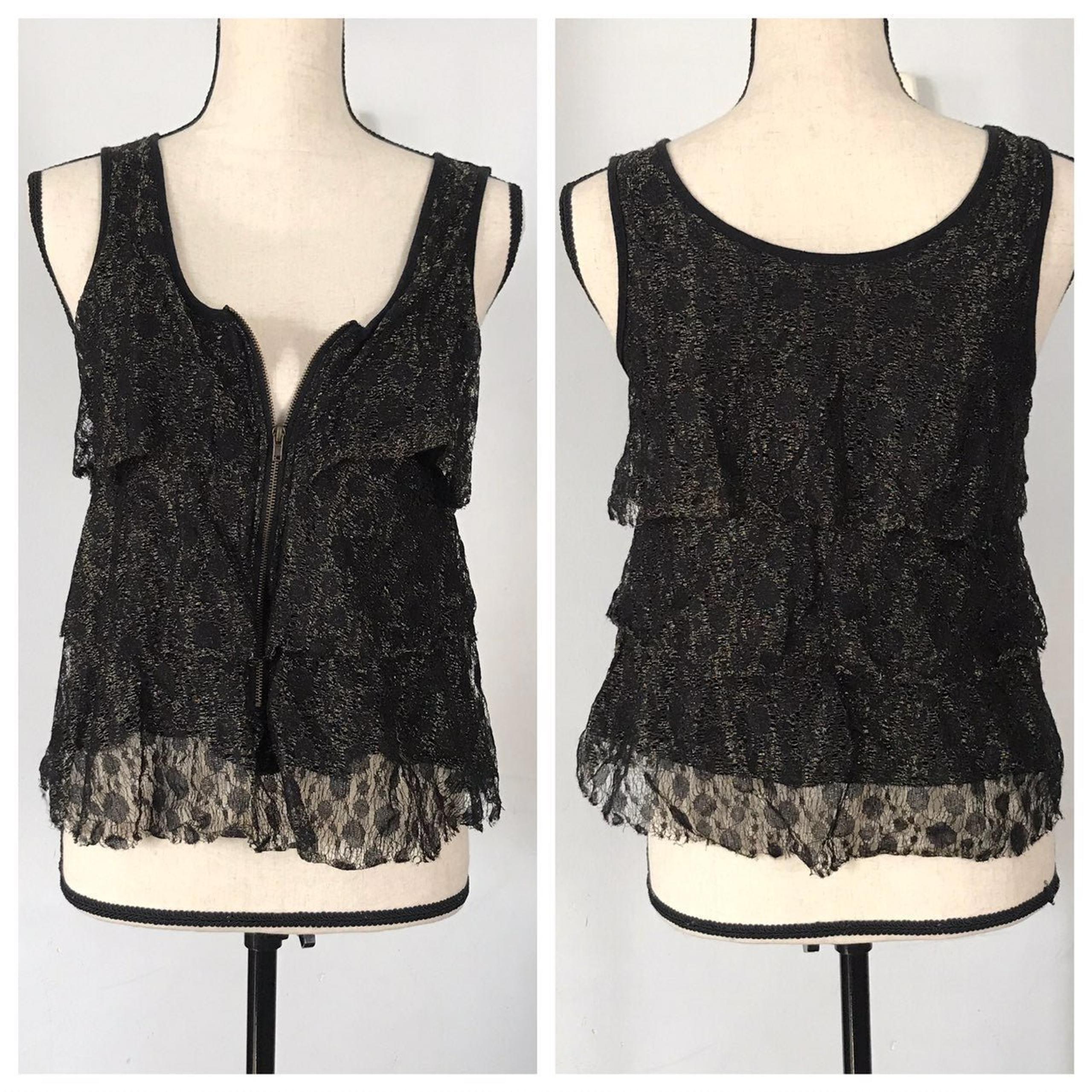 Anthropologie tank top zip front ruffle