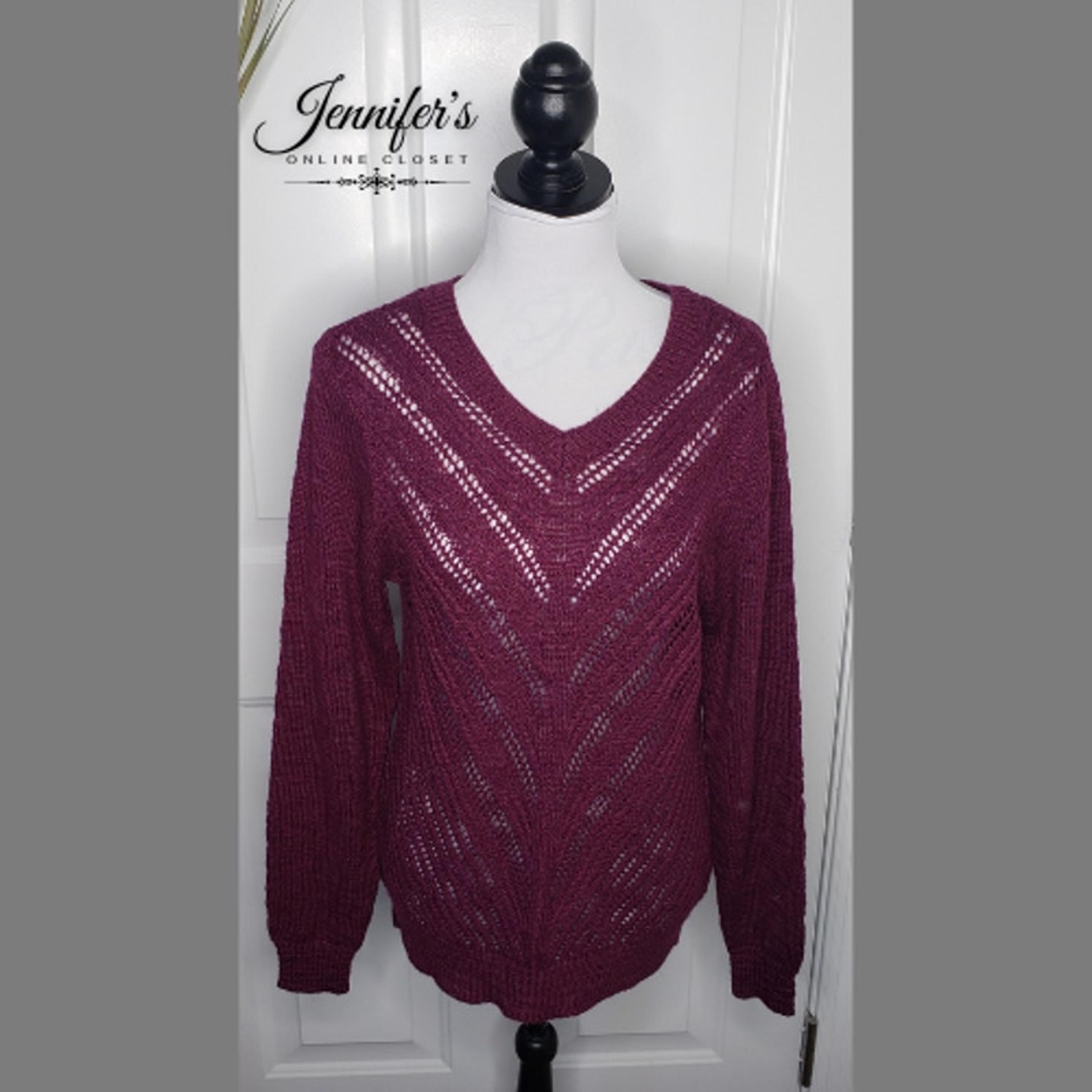 attention Women's Purple V Neck Open Weave Sweater Size XL