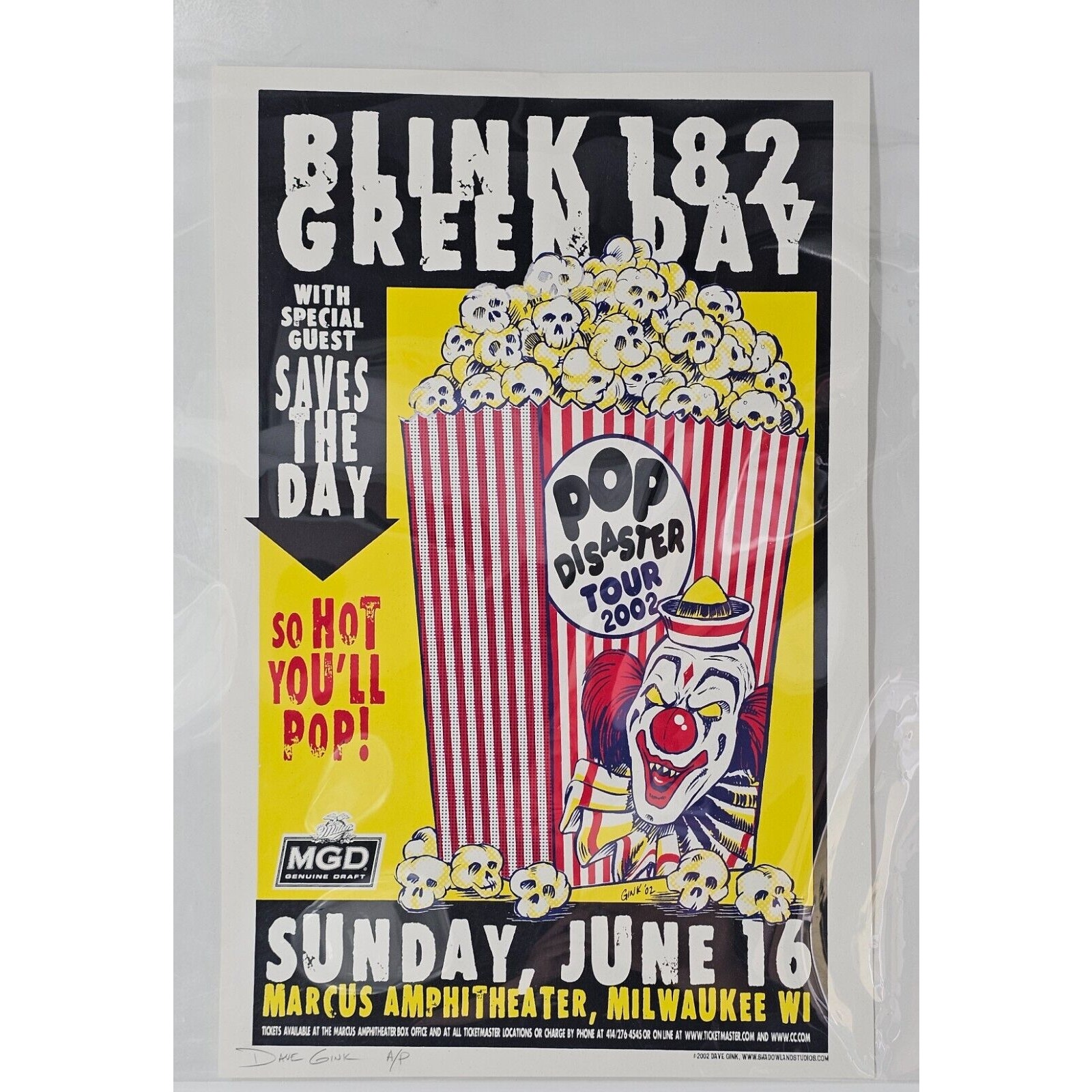 Blink 182 Green Day Pop Disaster U.S Tour 2002 Artist Proof Poster Signed 21x14