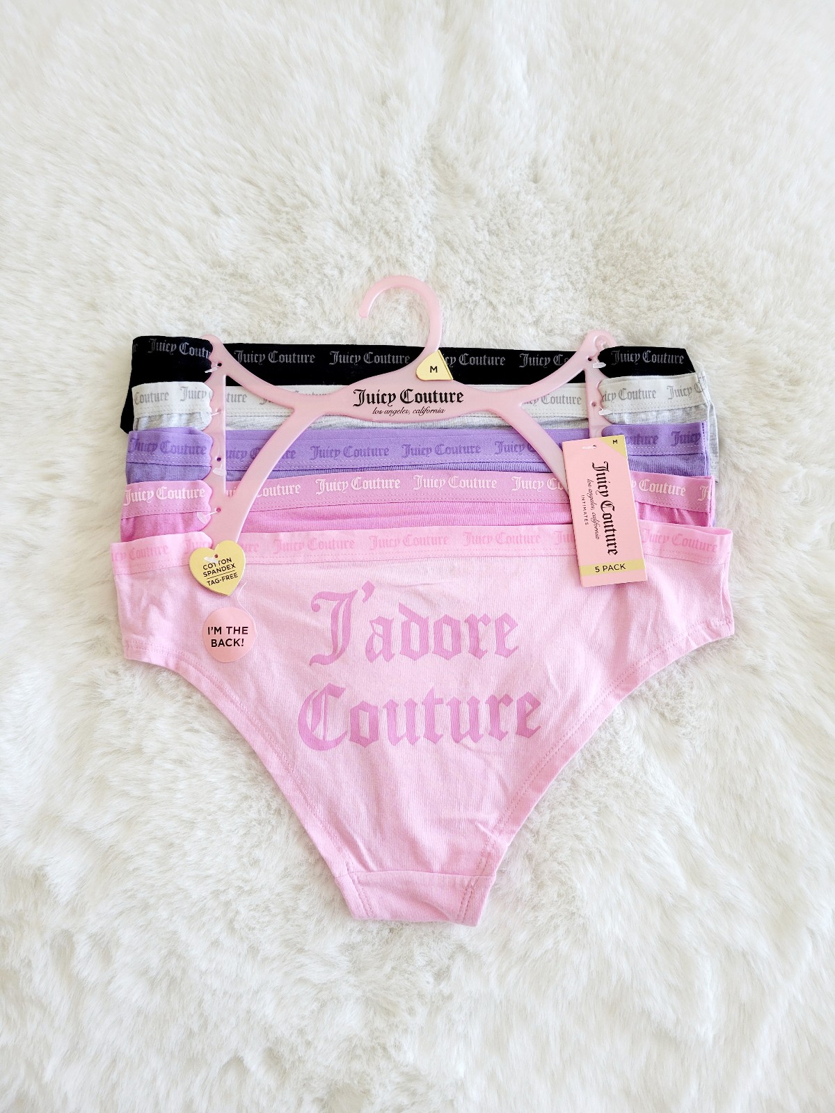 JUICY COUTURE BRAND NEW 5-PACK COTTON SPANDEX PANTIES SIZE M