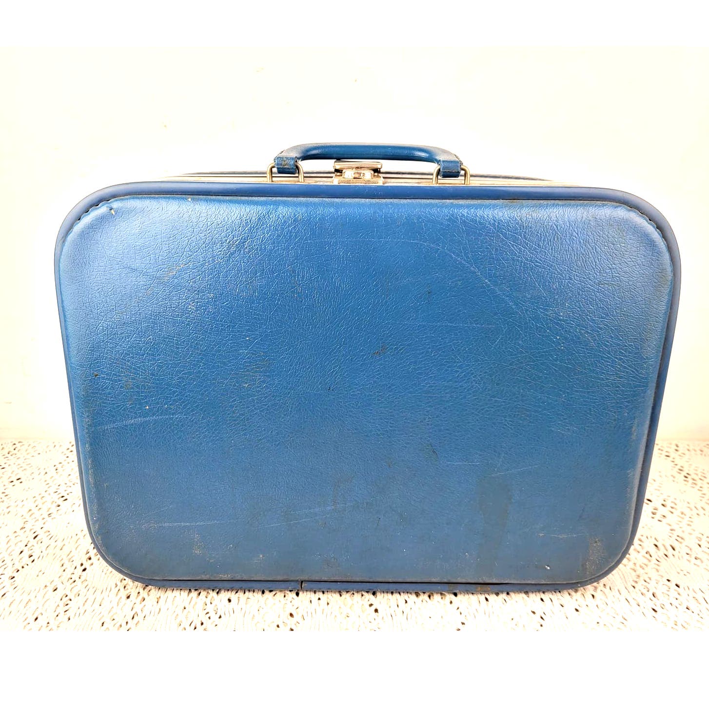 Vintage 60s / 70s Retro Small Blue Travel Suitcase 15 x 11 x 4.5