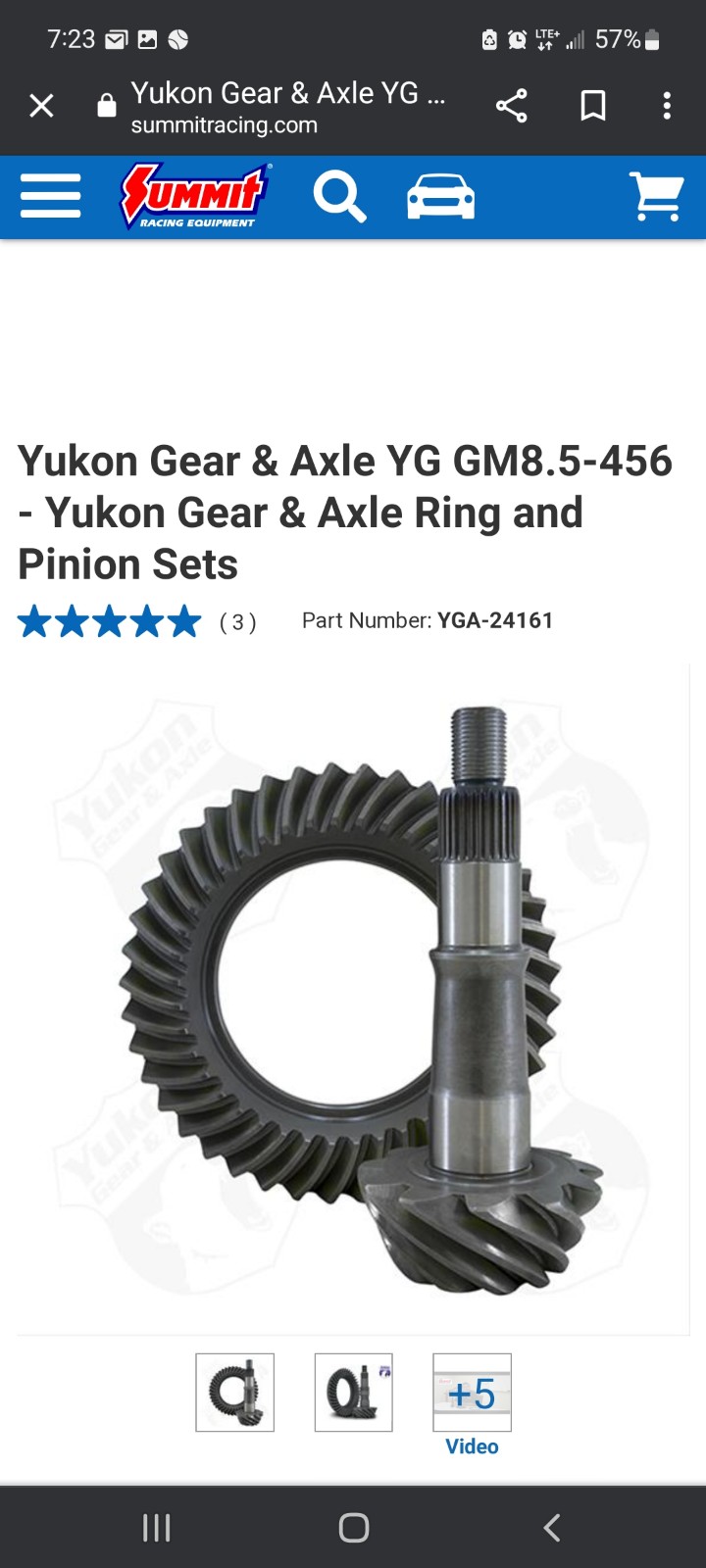 Yukon 4.56 ring and pinion gear GM 8.5/8.6