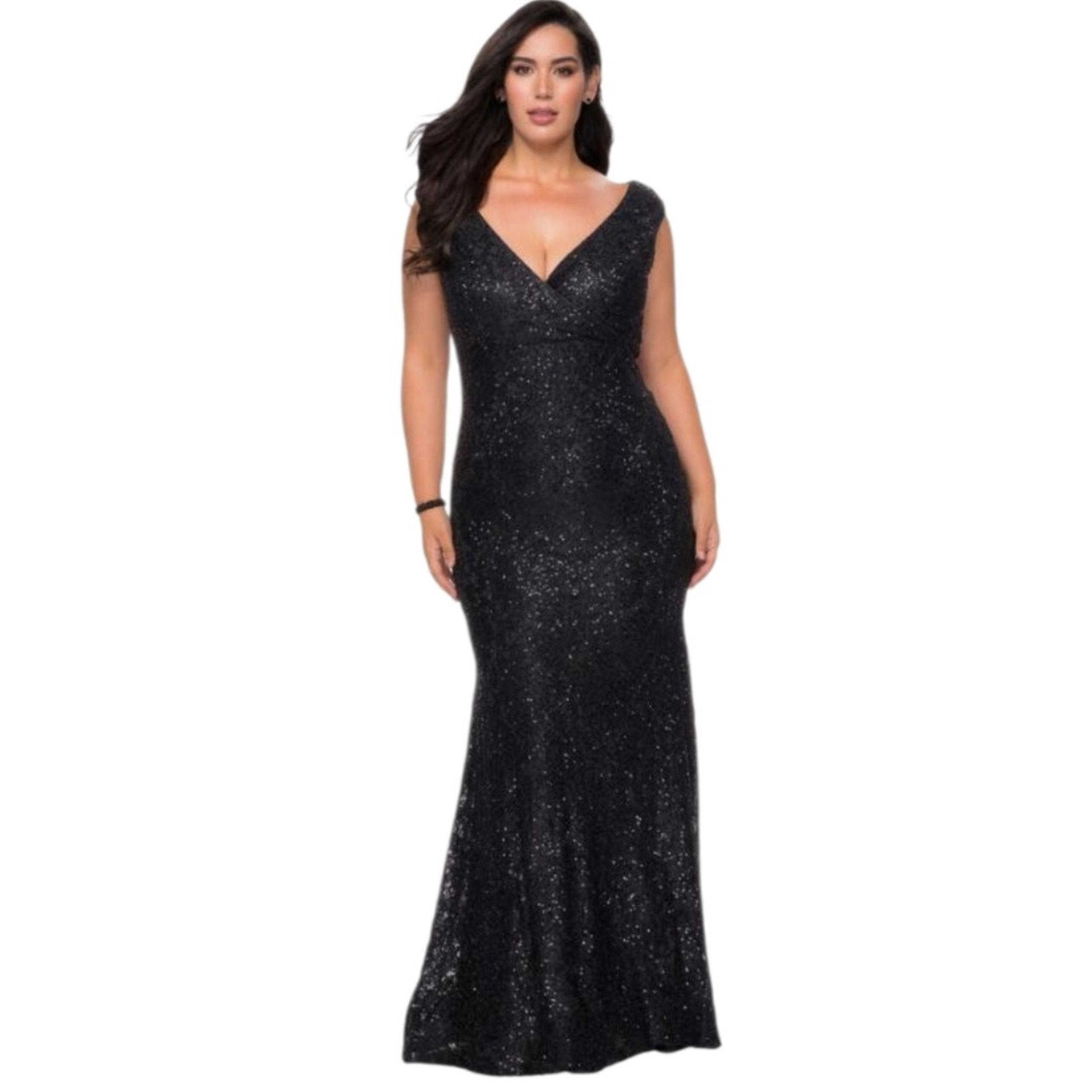 La Femme Curve Formal Evening Gown Women's 12 Black Sequin Mermaid Party Dress
