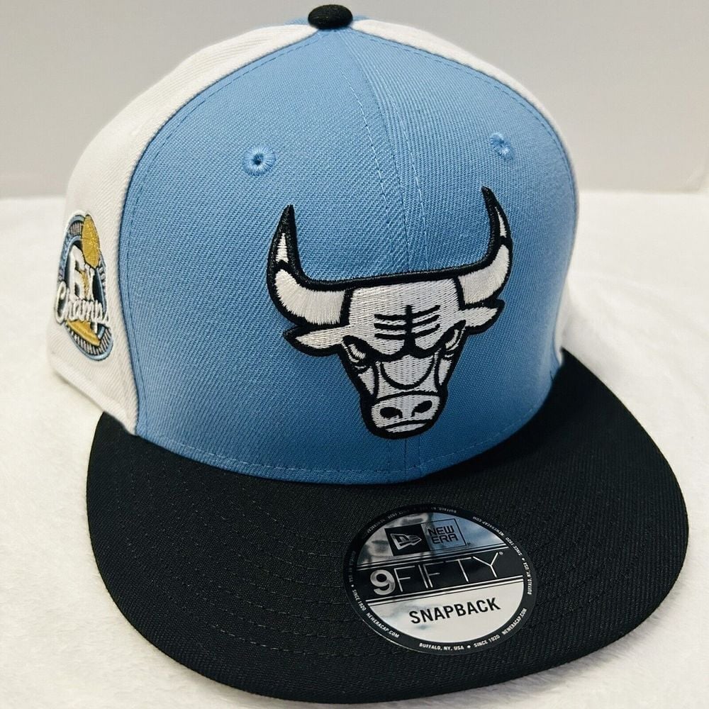 New Era Chicago Bulls 6x Champs Patch 9FIFTY Snapback Hat Adjustable Sky Blue