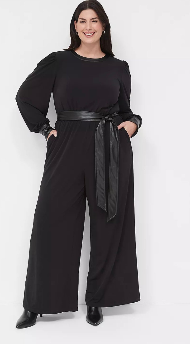 LANE BRYANT LONG BLOUSON JUMPSUIT WIDE LEG SIZE 14