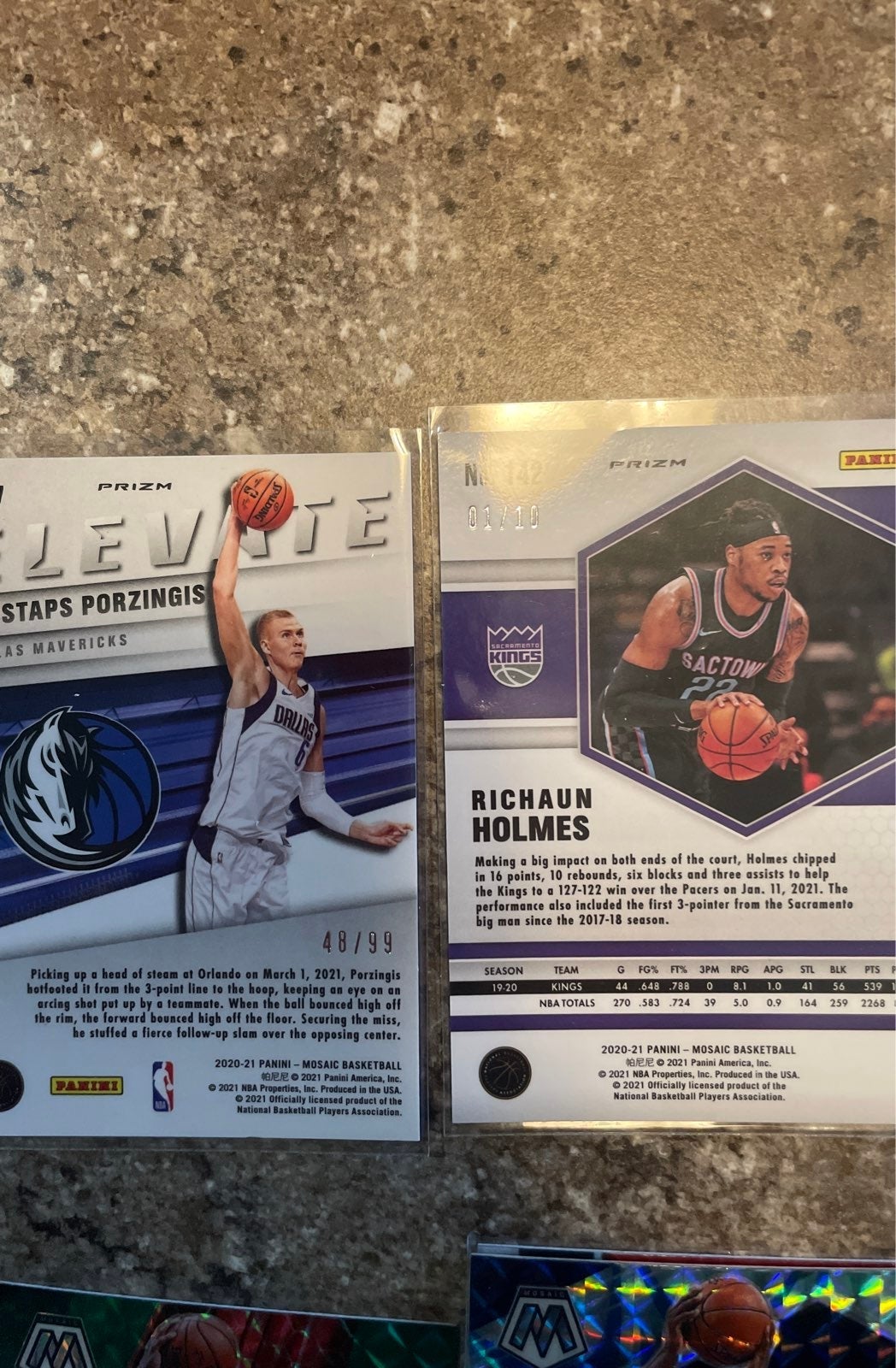 Nba mosaic cards about 9 cards richaun holmes out of /10 and porzingis out of /9