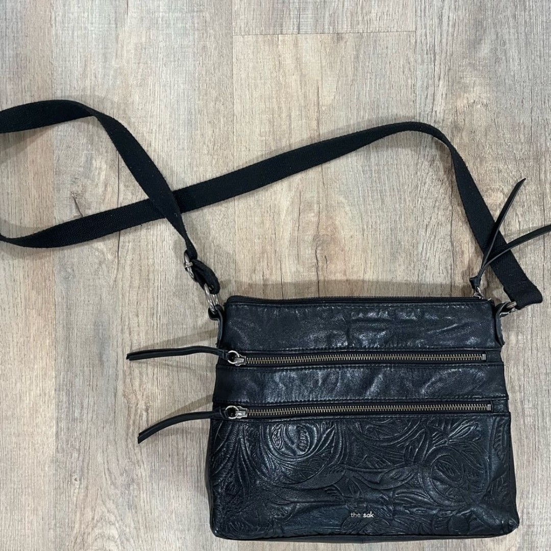 The Sak Embossed Black Leather Crossbody bag