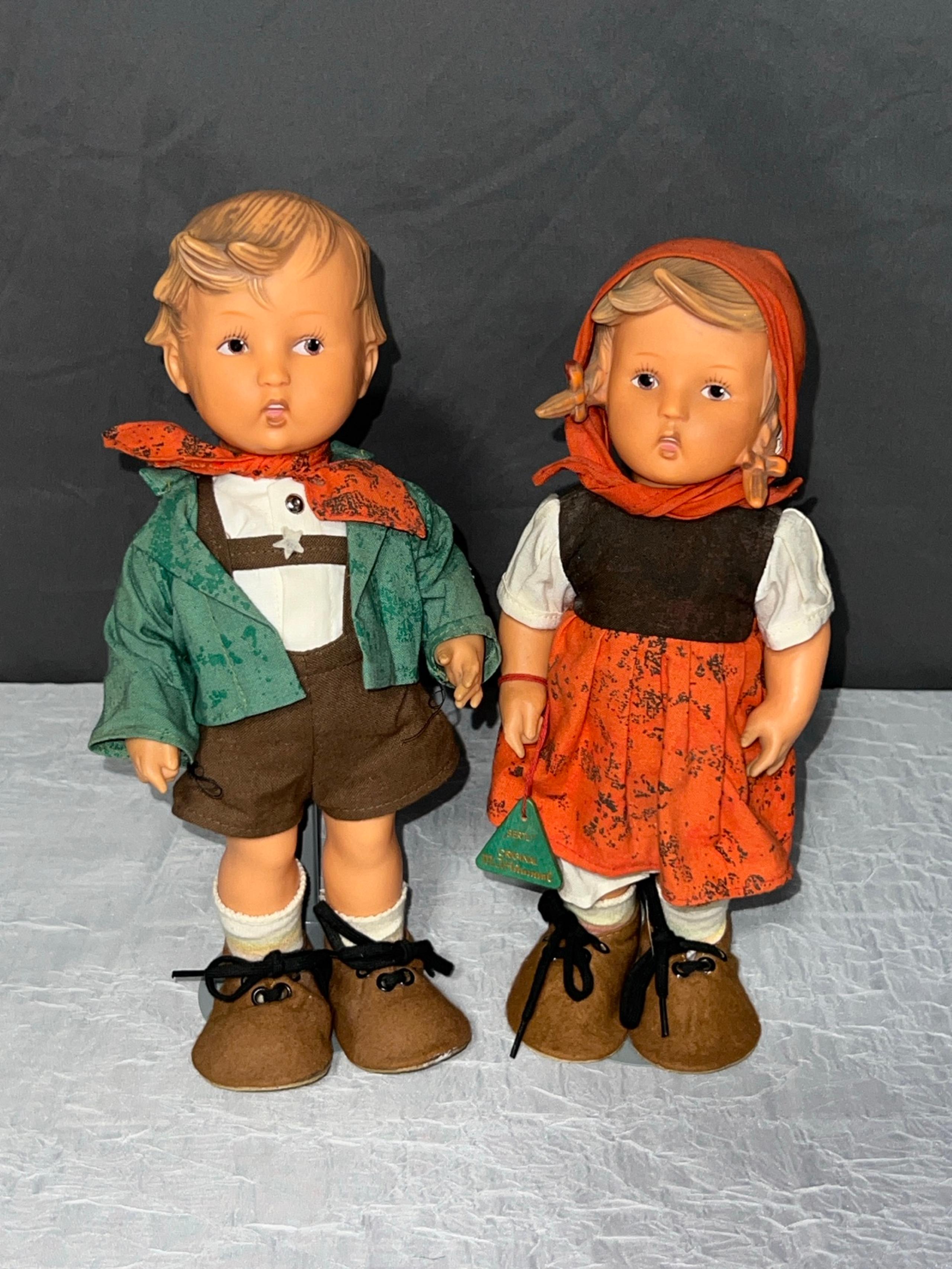 Vintage Goebel M. J. Hummel German Vinyl Rubber Dolls 11" Boy & Girl