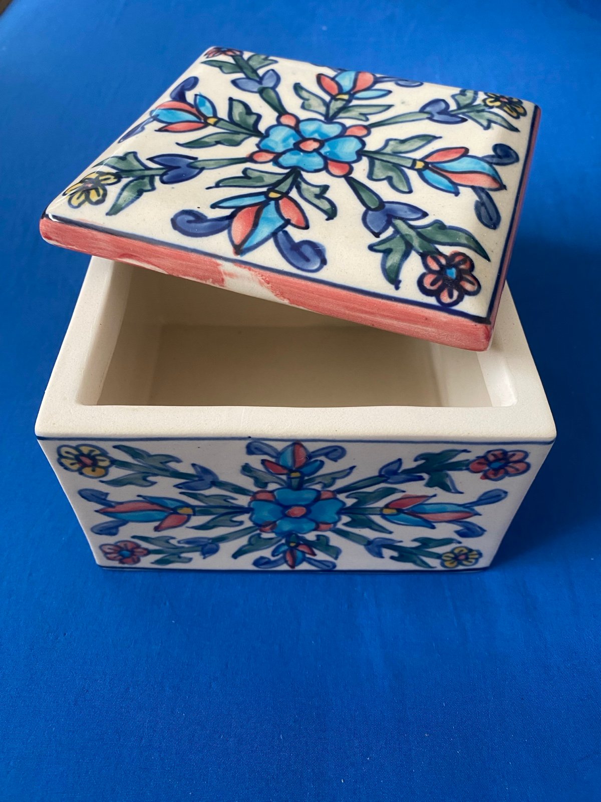 Hand Painted Portuguese Tiles Decorative Ceramic Box with Lid