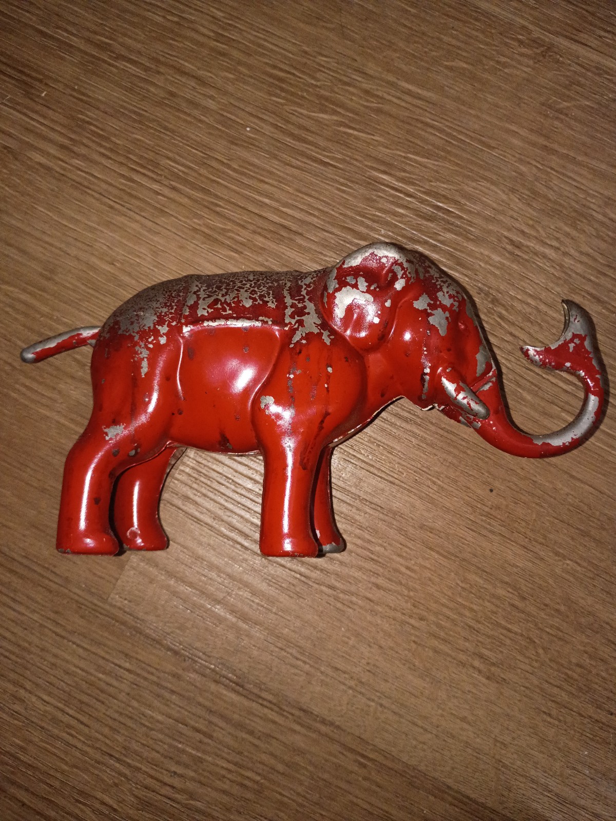 Vintage 1940s Red Cast Aluminum Mechanical Elephant Coin Bank