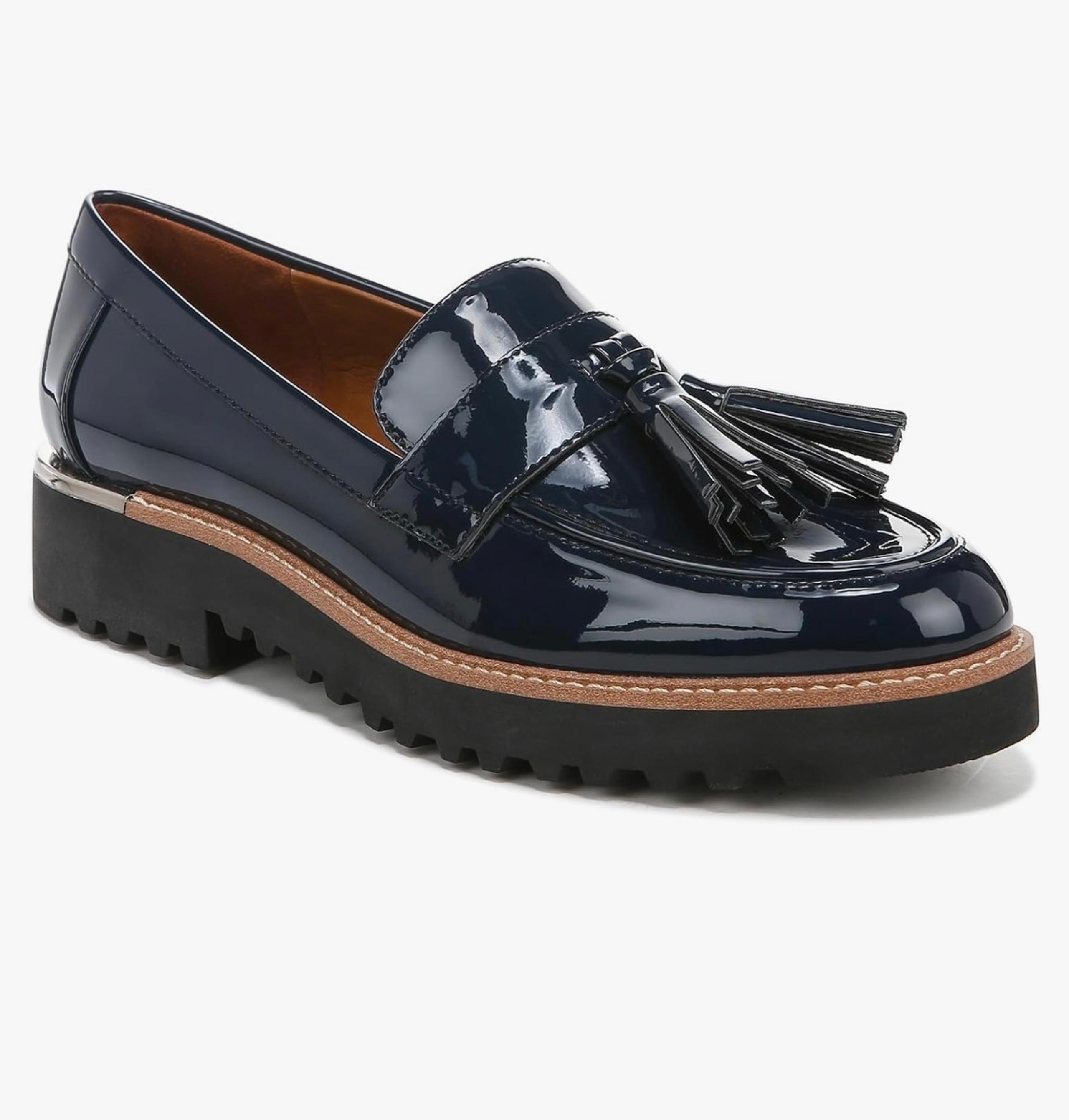 Franco Sarto Women's Carolynn Tassel Loafer - Navy Patent New! 10W