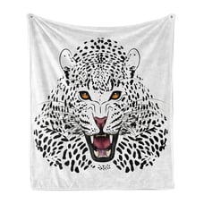 Angry Wild Leopard Ambesonne Black White Art Soft Flannel Fleece Throw Blanket P