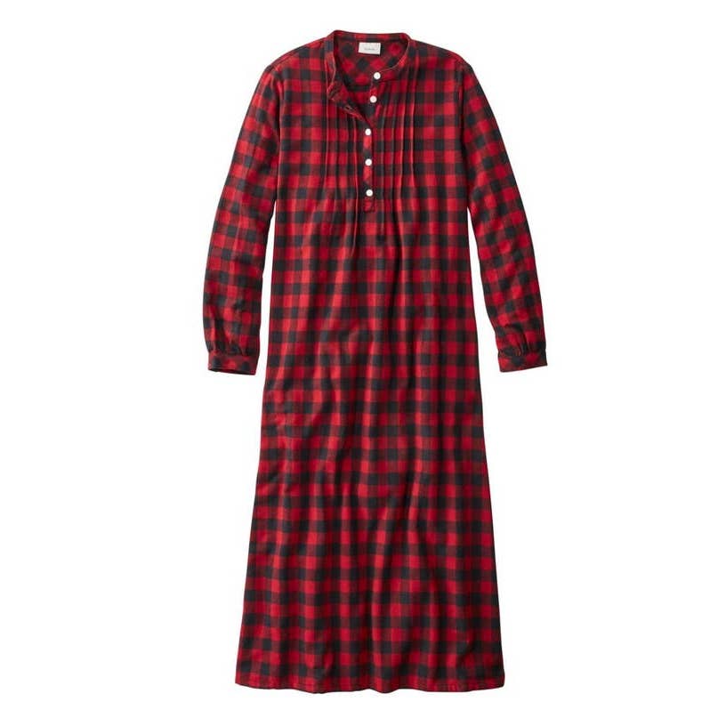L.L. Bean Scotch Plaid Cotton Flannel Cozy Red Classic Pockets Nightgown Small