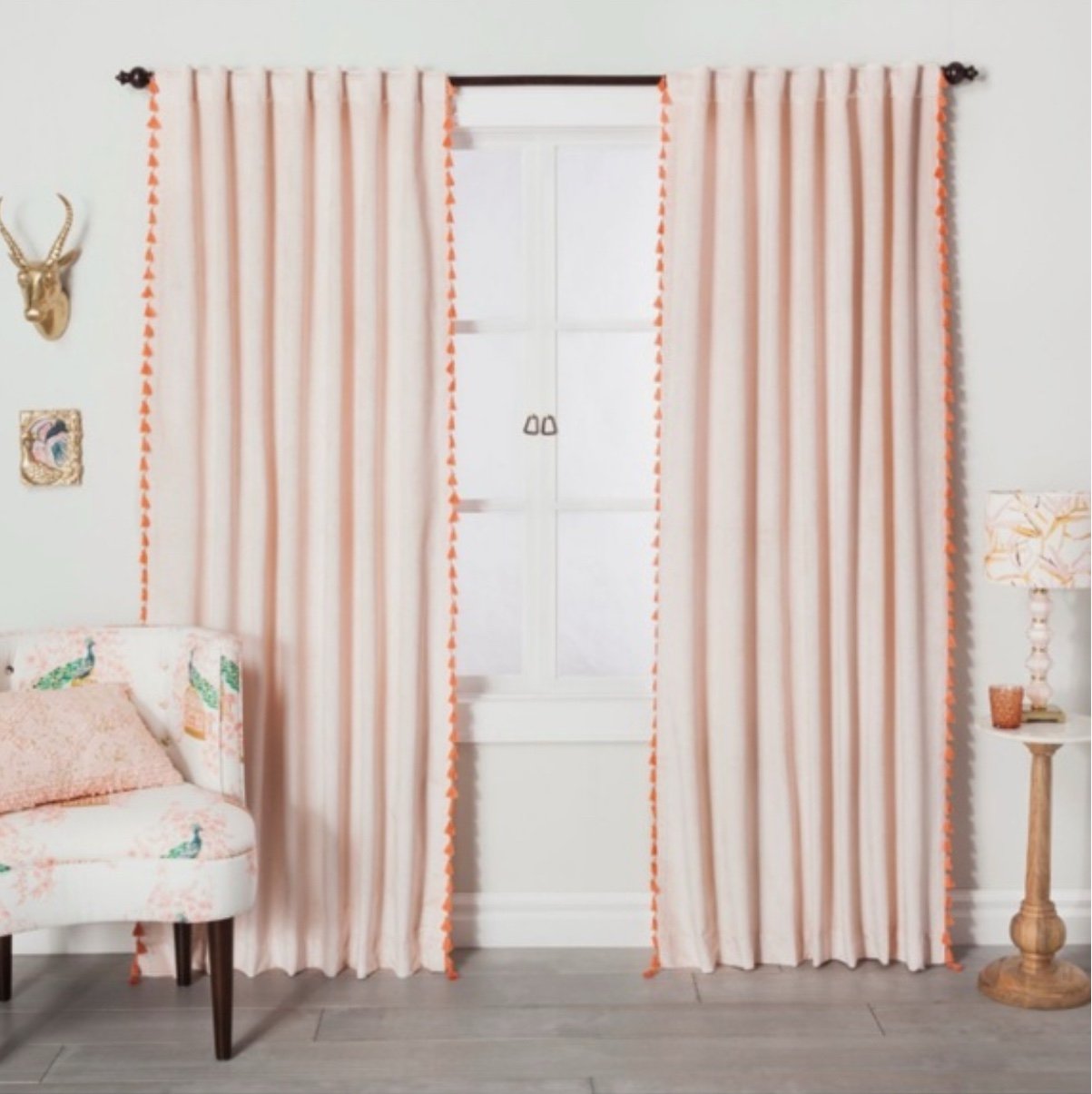 Opalhouse Blush Pink Velvet Boho Curtains with Tassels 2 panels 54x95