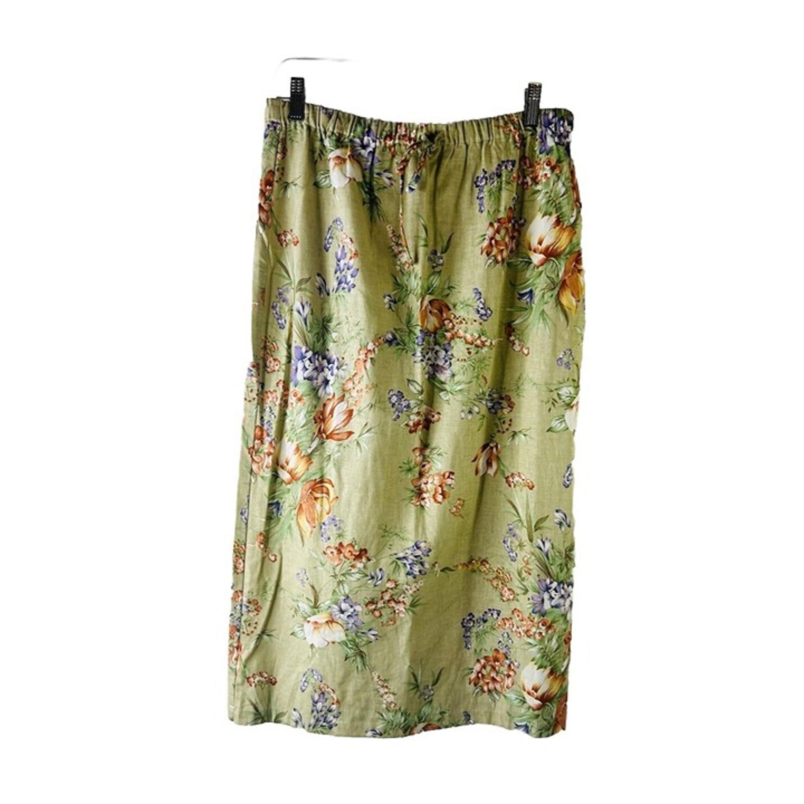 VTG 90s Orvis Womens Medium Linen Floral Pull On Skirt Cottagecore Romantic