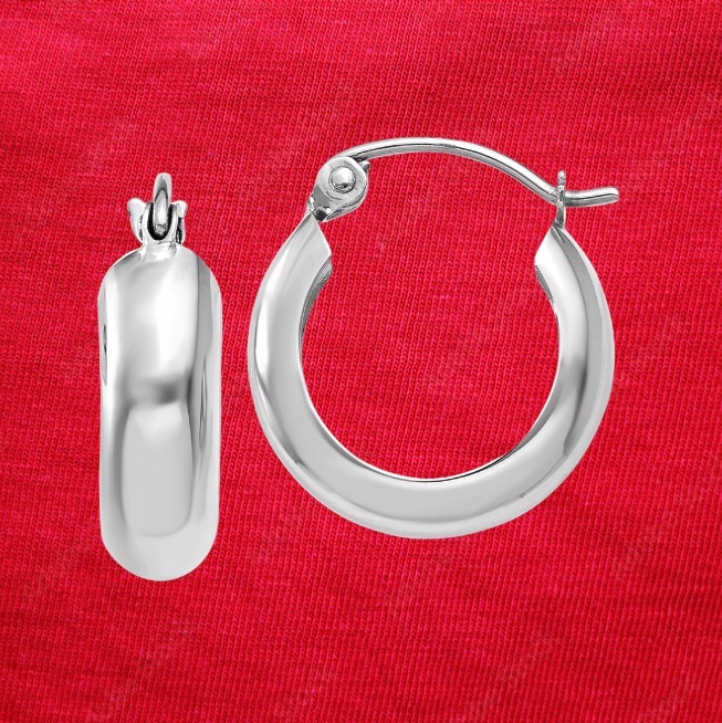 14k White Gold 4mm Round Hoop Earrings