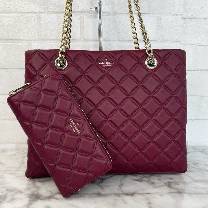 Kate Spade Natalia Quilted Smooth Leather Chain Tote Shoulder Bag & Wallet