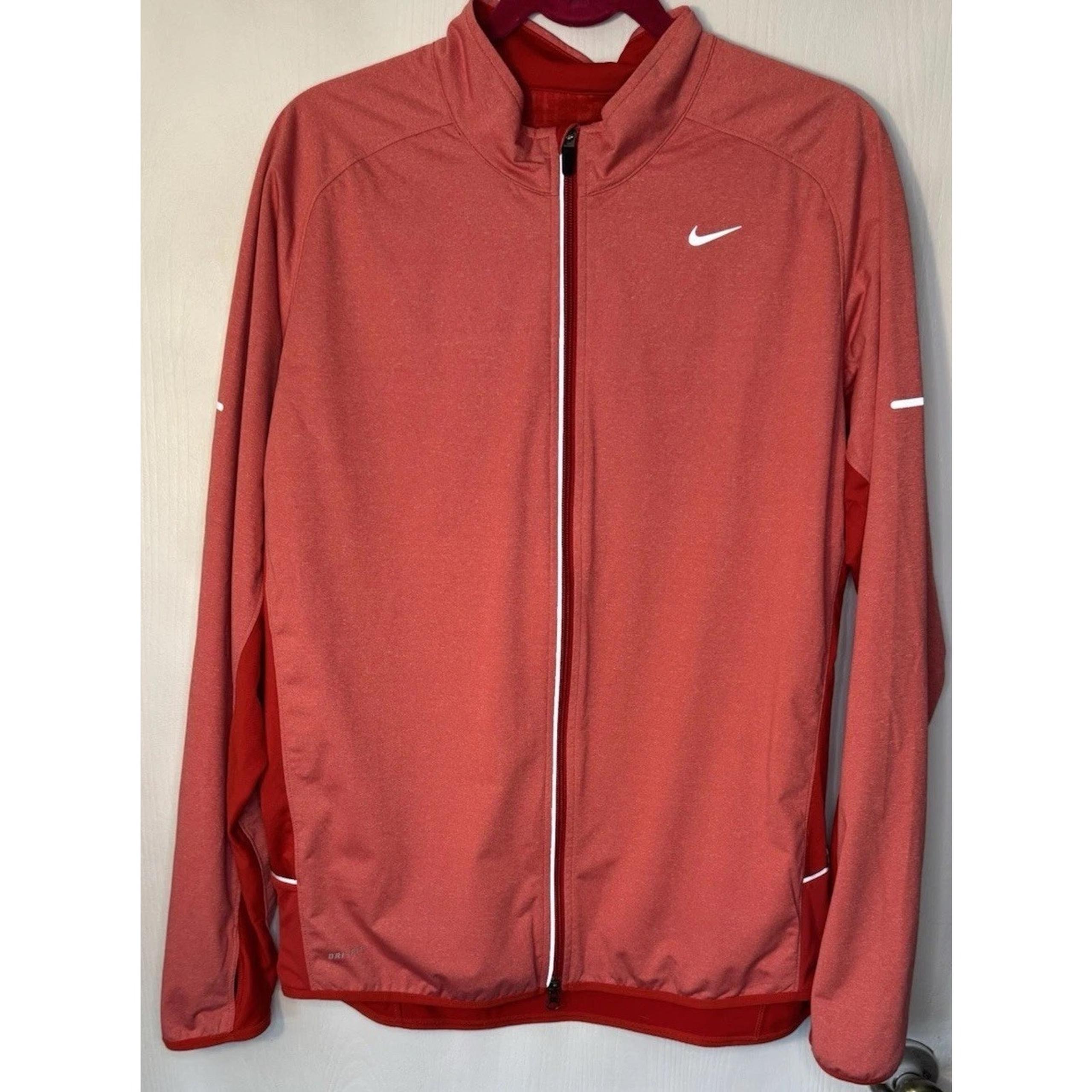 Nike Jacket Mens Size Large Red Active Full Zip High Neck Dri Fit Reflecting