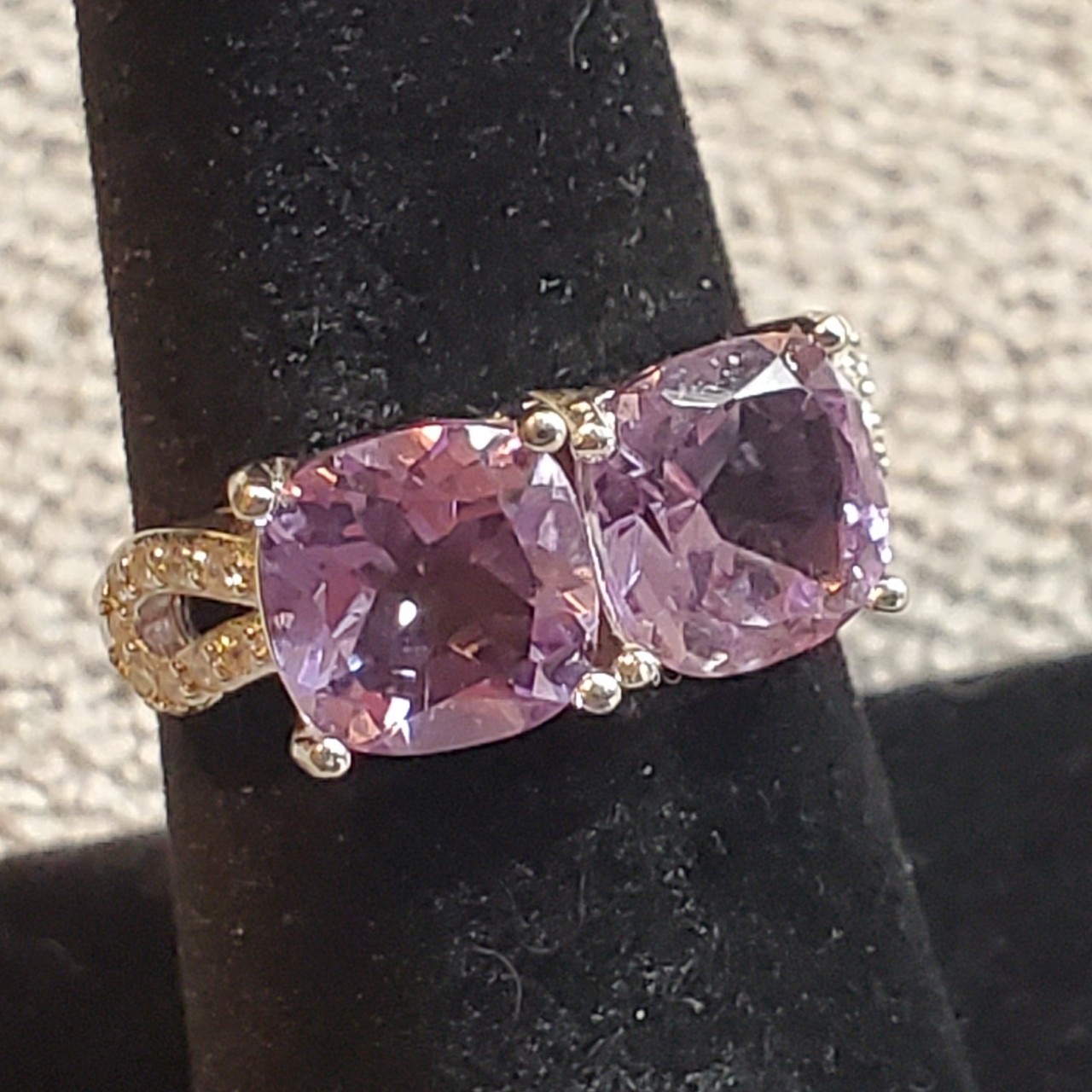 14k White Gold Sterling Silver 8mm Cushion Cut Amethyst Ring 7