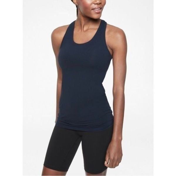 ATHLETA | Navy Blue Racerback Tank Top Turquoise Interior Stitch Women’s Size L