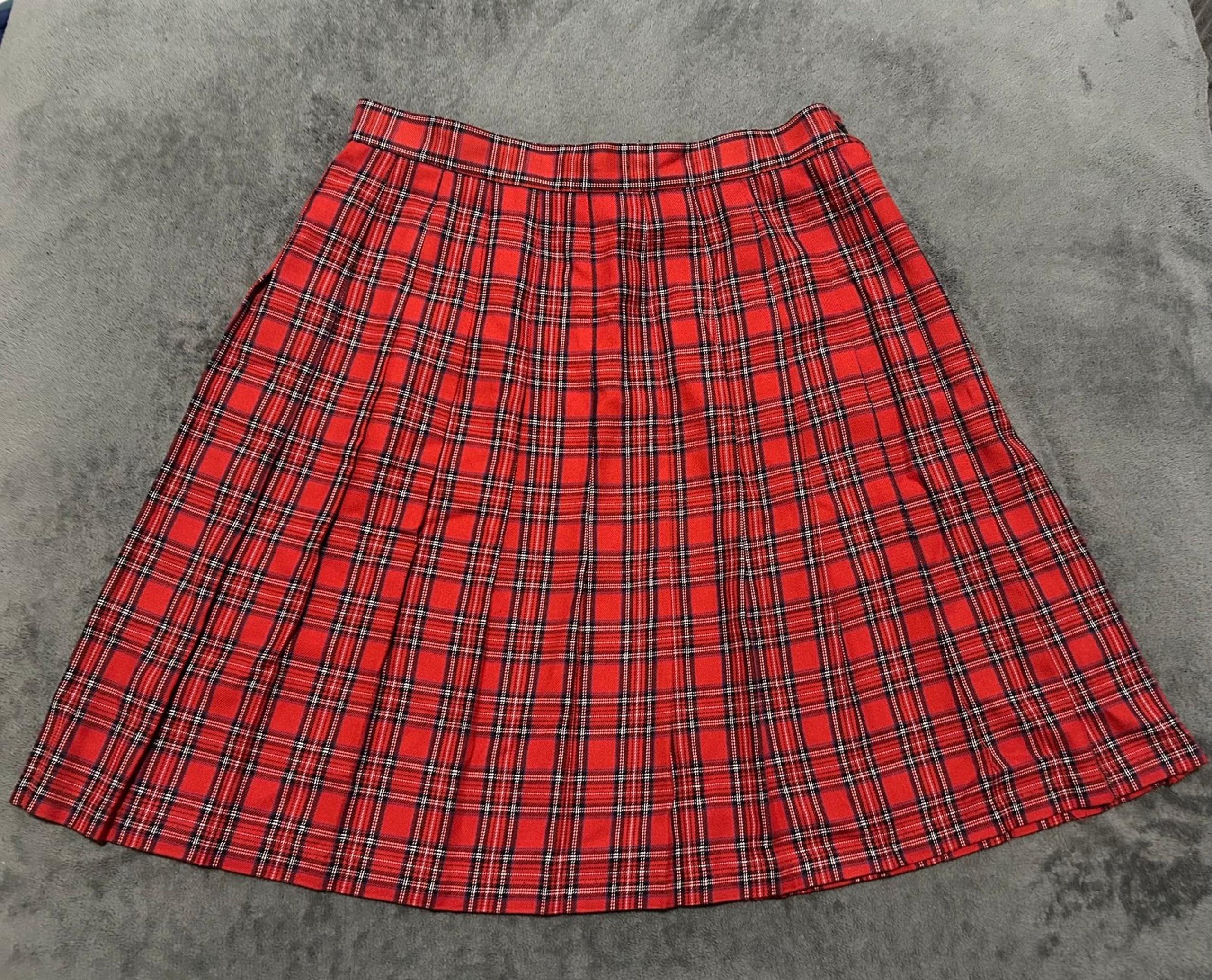 Vintage Pleated Red Plaid Skirt