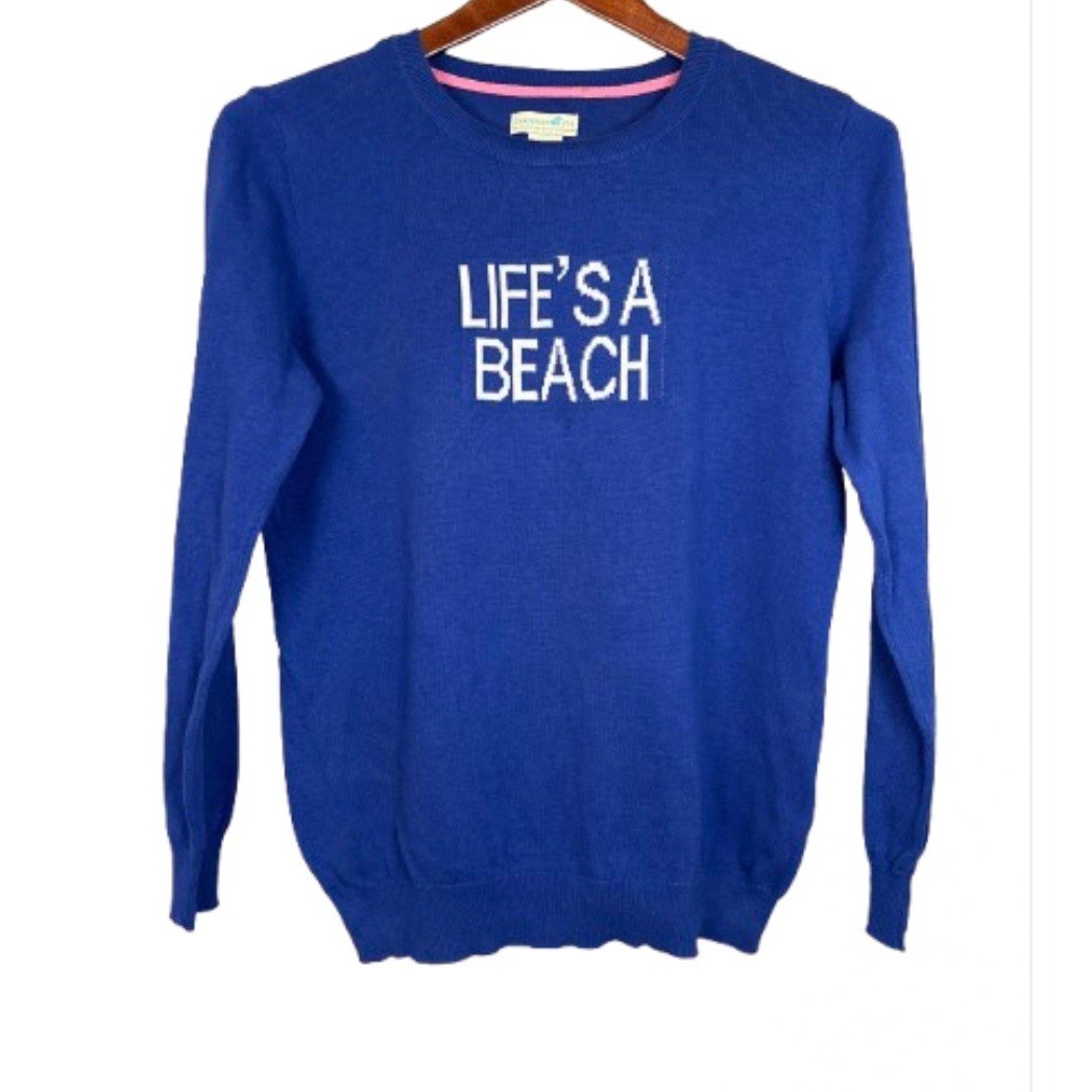 Caribbean Joe Island supply Co. Life's a Beach Sz L Blue lightweight sweater