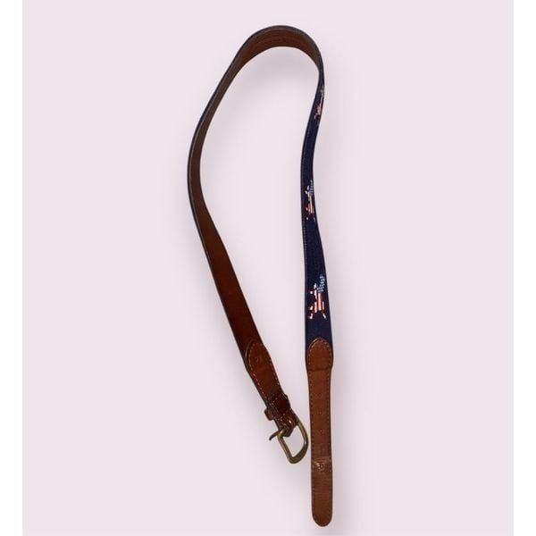 Smathers & Branson Needlepoint Belt Dog American Flag- Size 30”