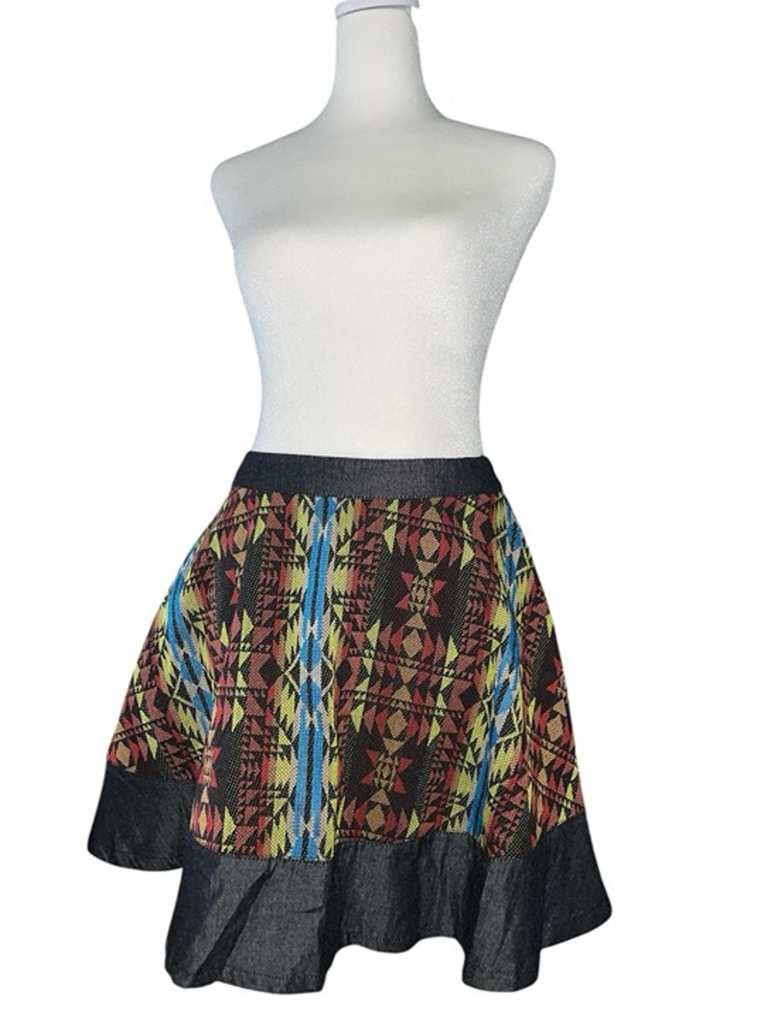 Umgee Aztec Tribal Print multi-color skirt Juniors Size Small A Line Mini Skirt