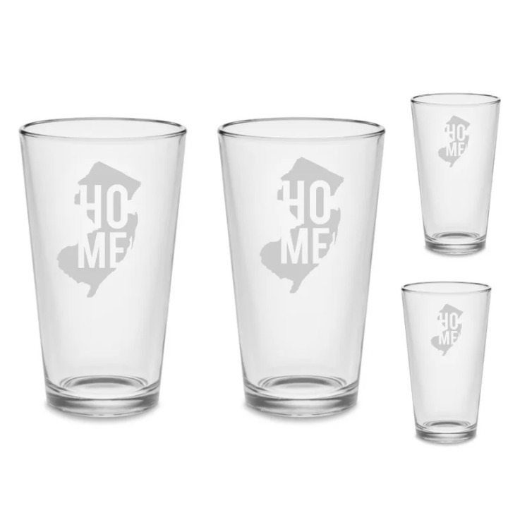 SET of 4 New Jersey Home NJ Custom Pint Beer Etched Glasses Pub Barware