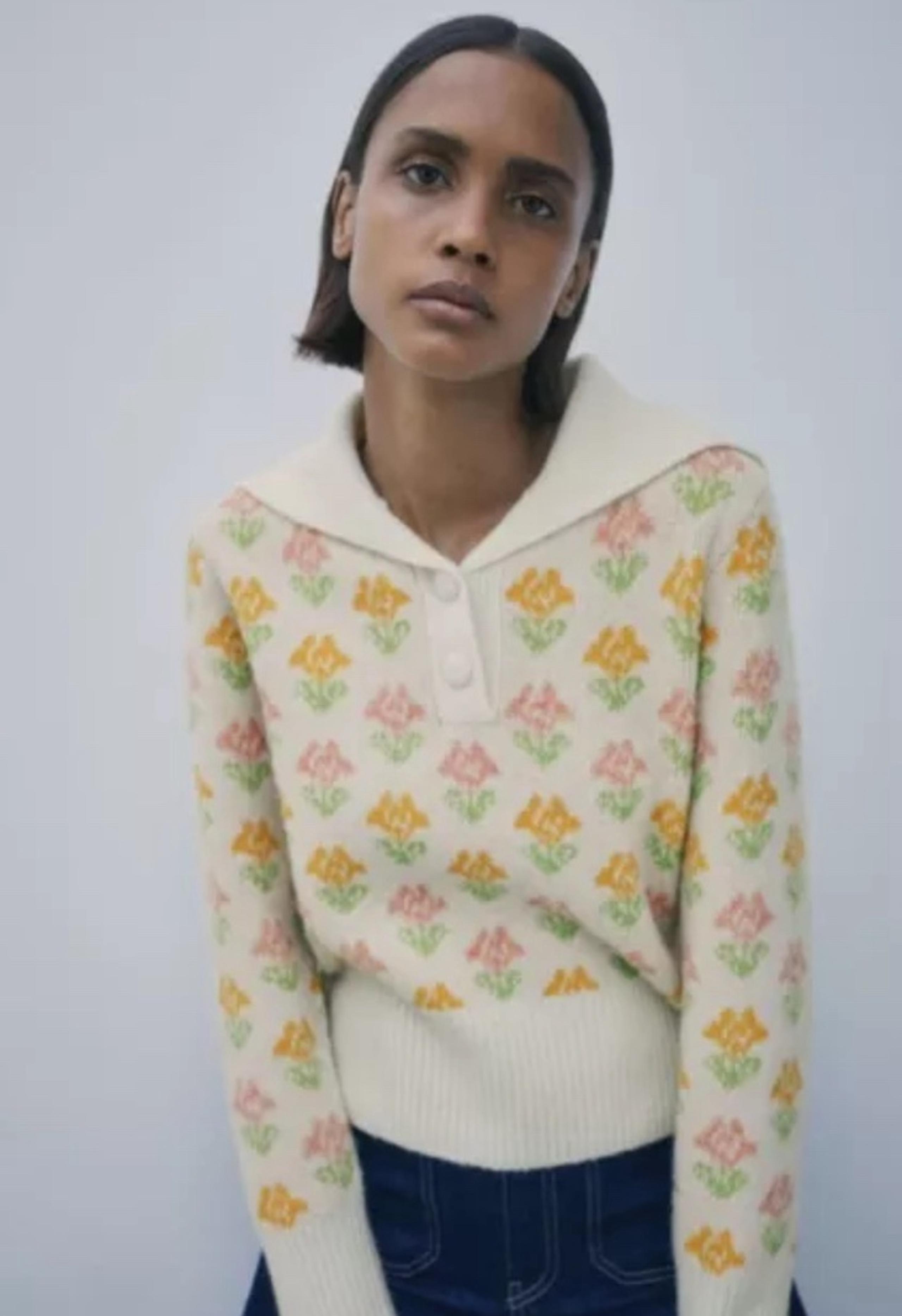 ZARA Yellow Special Edition Wool Blend Collared Jacquard Sweater Women’s Med