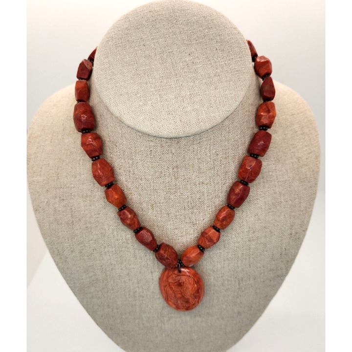 Sterling Silver Genuine Carved sponge coral dragon lizard pendant necklace