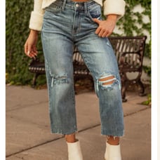Judy Blue Light Wash Distressed Wide Crop Jeans