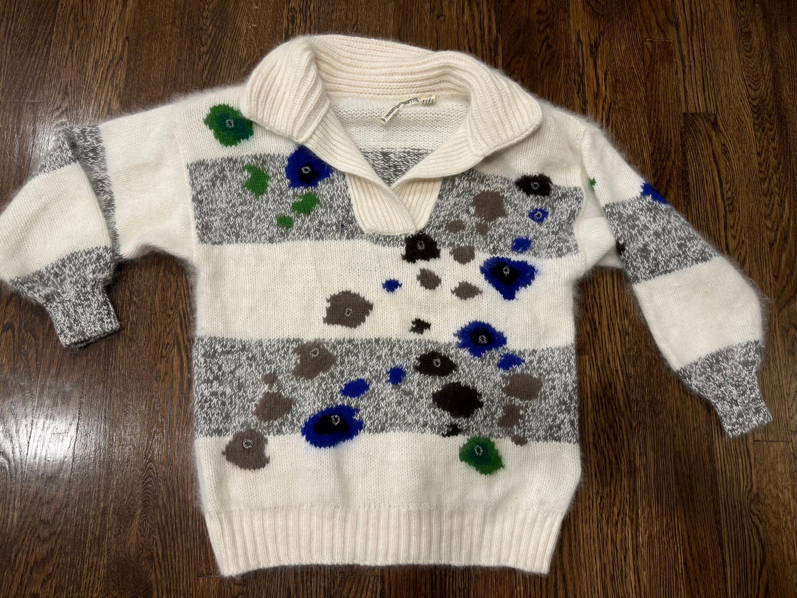 UMBERTO GINOCCHIETTI Vintage 1980s Knitted Wool Floral Mohair Sweater Size 40 M