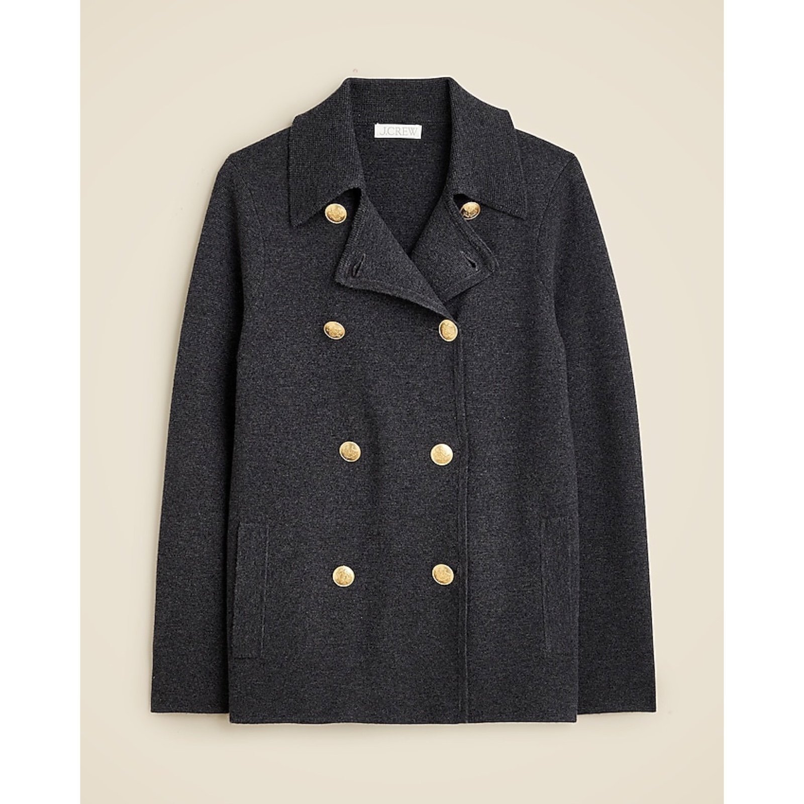 198 NWOT J. Crew Warwick Gray Wool Blend Gold Buttons Sweater Blazer Size XS