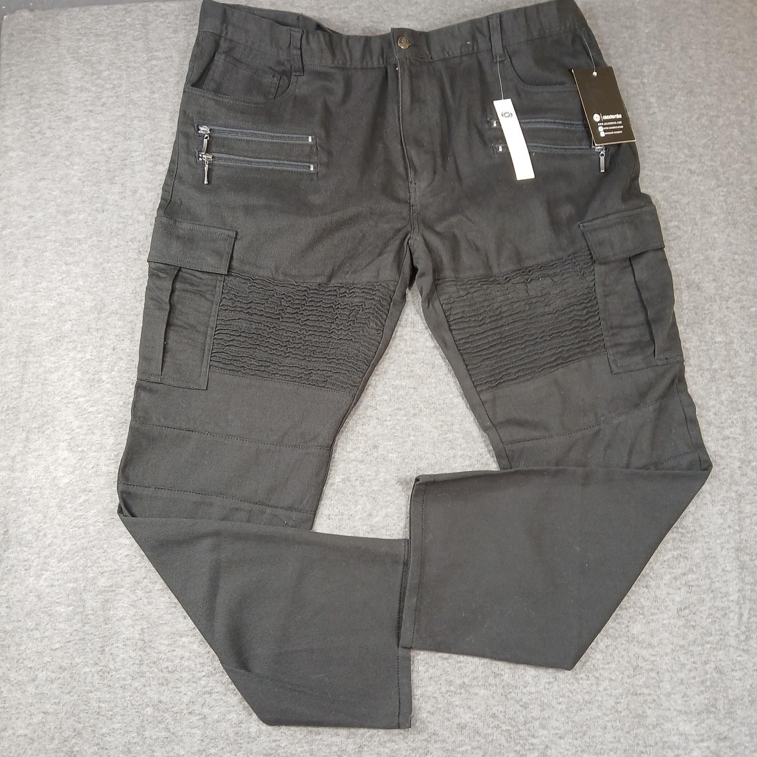 Akademiks Men 46x32 Black Denim Street Riding Straight Baggy Zip Pocket Jean NWT