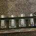 Torched wood beer flight board serving set with chalkboard panels and 4 glasses