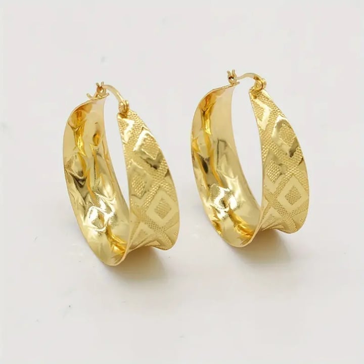 14K Gold Womens Large Etched Hoop Earrings Round 1.75 Hoops 14 Karat Jewelry