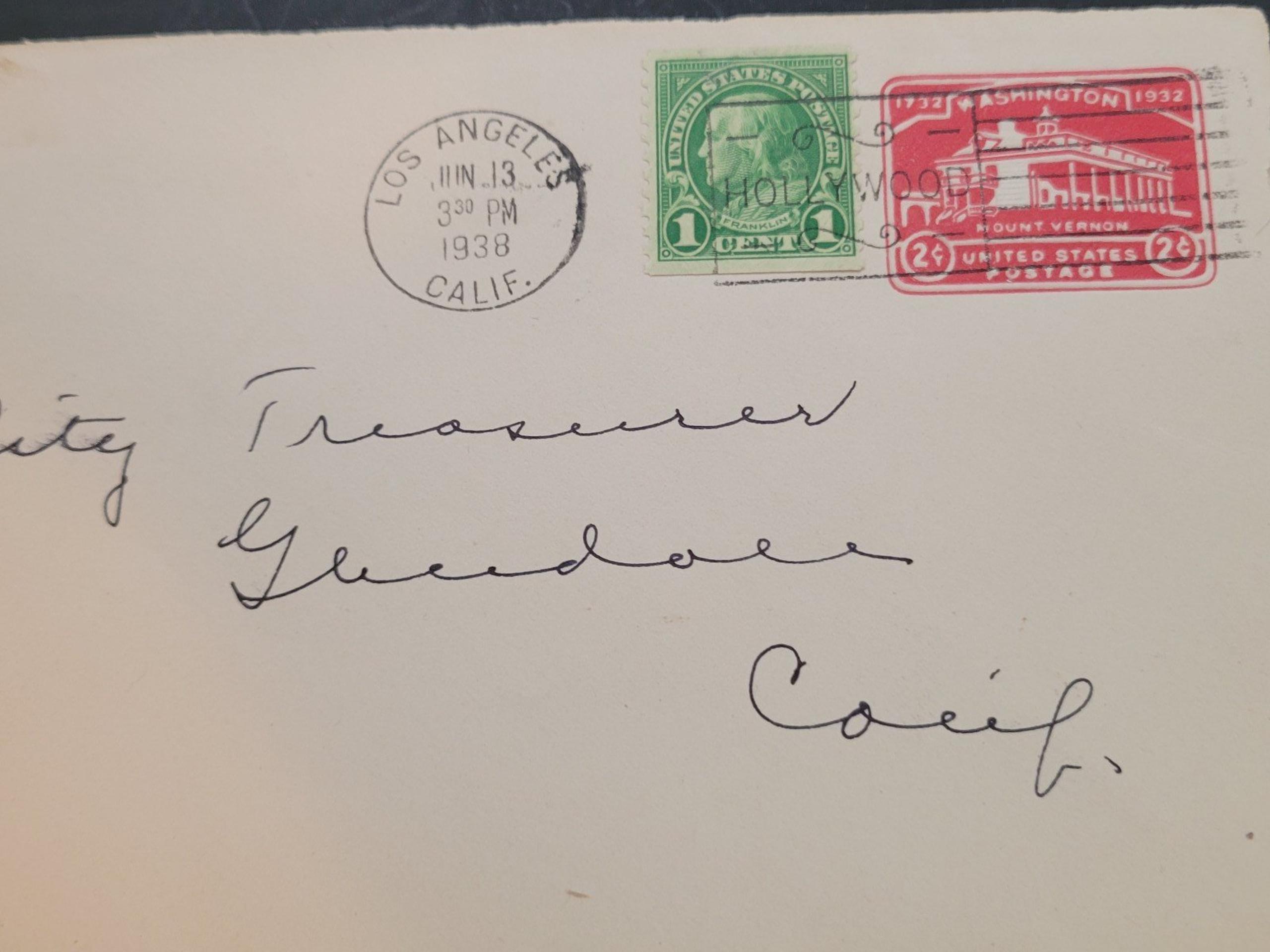 1932-38 postage stamped vintage envelope USED