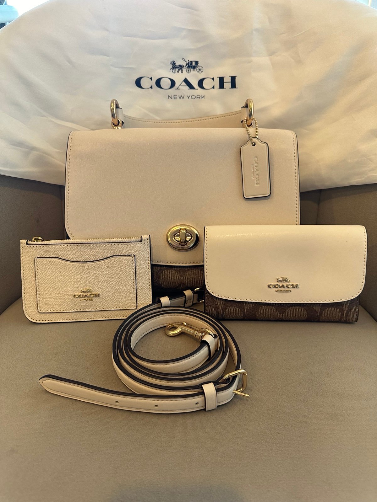 Coach Satchel with strap, Card Case, Wallet and dust bag - bundle of 3