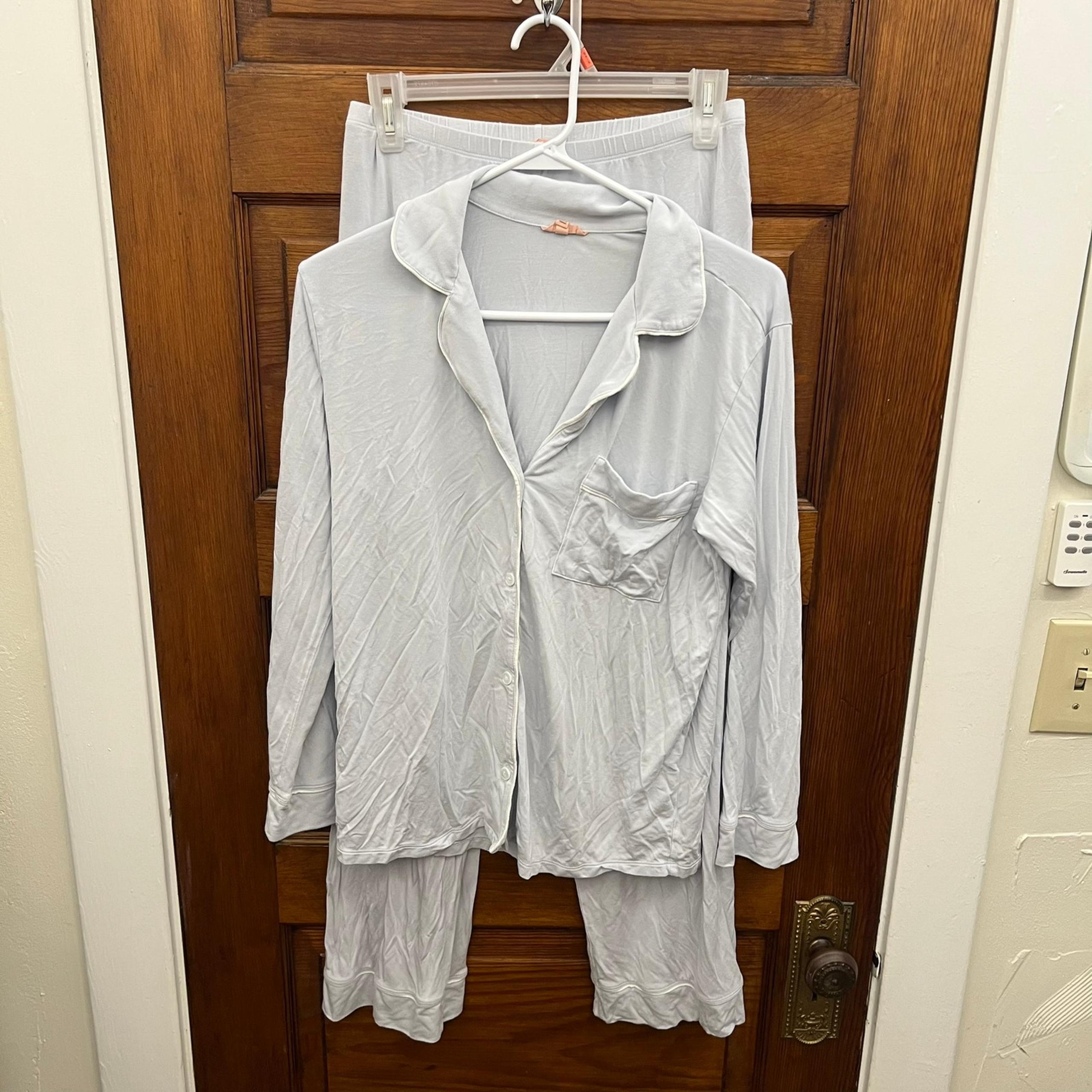 Eberjey Gisele TENCEL Modal Long PJ Set Ice Blue Ivory size XS $158